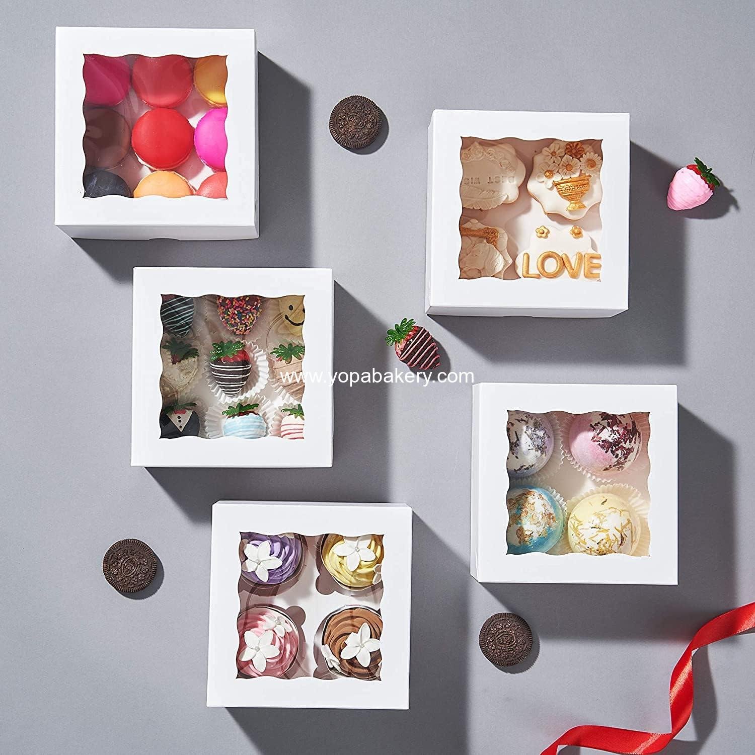 Wholesale 50 Pack White 4 Cupcake Boxes with Window Chocolate Bomb Bakery Cookie Strawberry Boxes Factory
