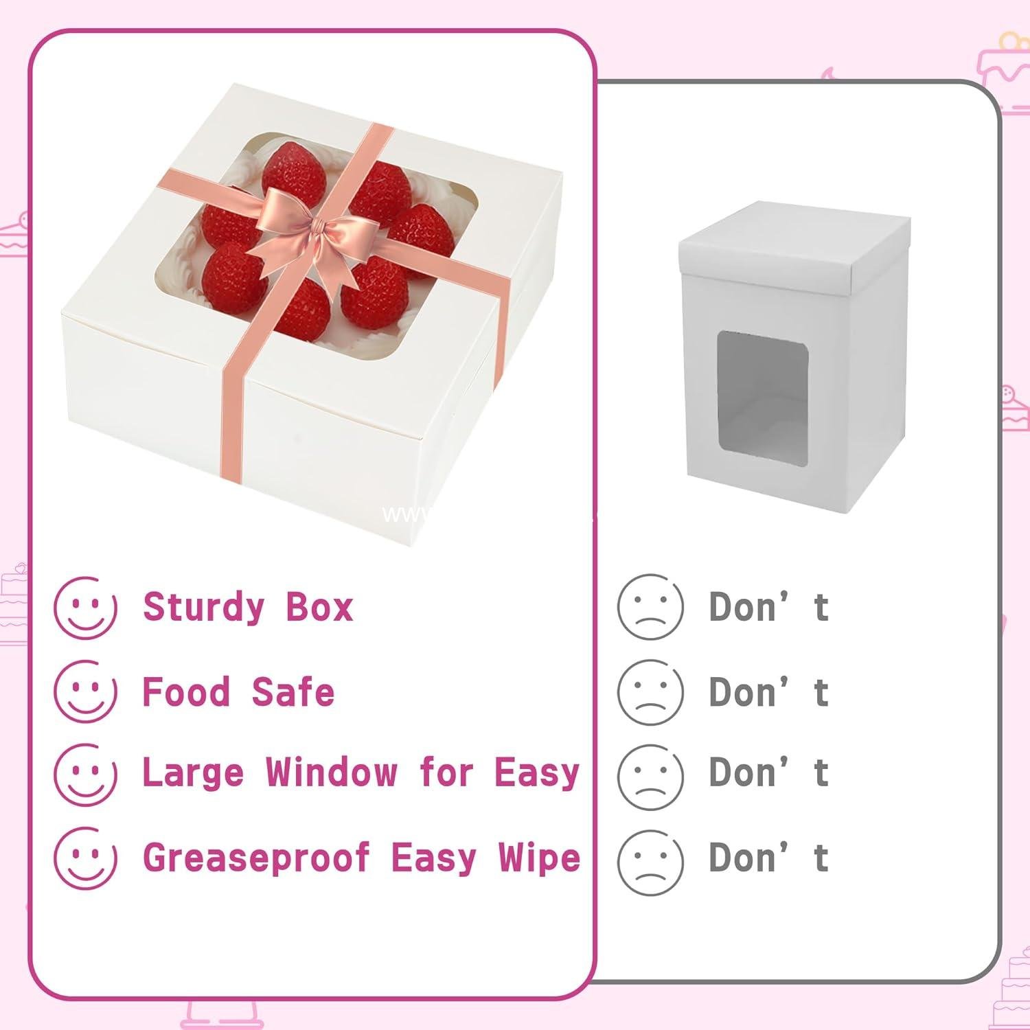 Wholesale 30pcs Cake Boxes with Window, 10x10x5 Inches Bakery Treat Boxes for Cookies, Desserts, Pastries, Chocolate-Covered Strawberries, Cupcakes, Donuts, Baked Goods - Factory