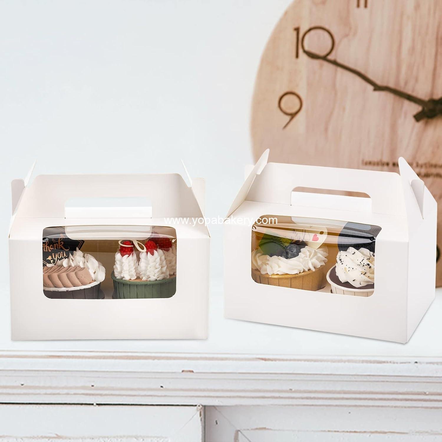 Wholesale 60 Pack 2 Count White Paper Cupcake Boxes with Insert, Handle, and Window, Portable Muffin Containers, Gable Bakery Gift Boxes for Weddings, Birthdays, Baby Showers, Favor Treat Boxes, Factory