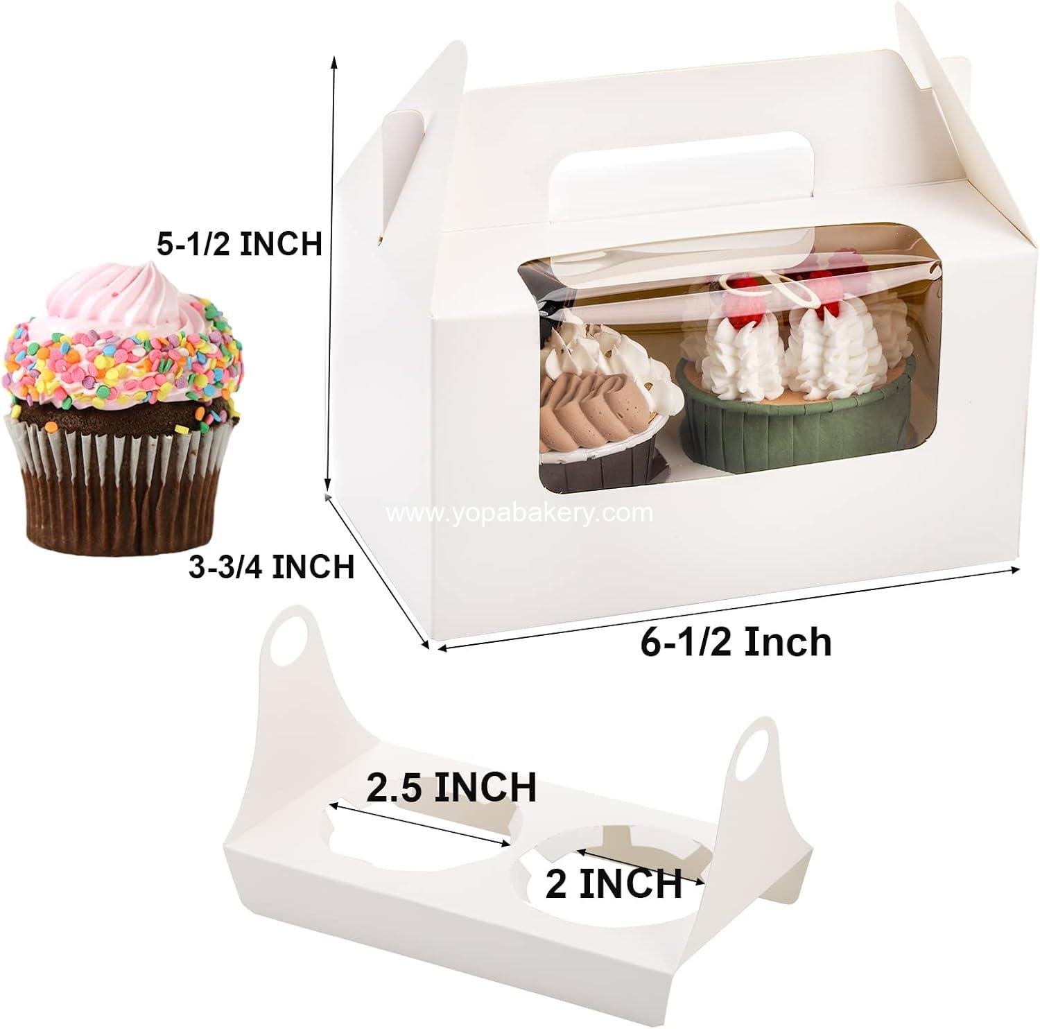 Wholesale 60 Pack 2 Count White Paper Cupcake Boxes with Insert, Handle, and Window, Portable Muffin Containers, Gable Bakery Gift Boxes for Weddings, Birthdays, Baby Showers, Favor Treat Boxes, Factory