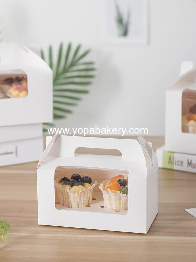 Wholesale 60 Pack 2 Count White Paper Cupcake Boxes with Insert, Handle, and Window, Portable Muffin Containers, Gable Bakery Gift Boxes for Weddings, Birthdays, Baby Showers, Favor Treat Boxes, Factory