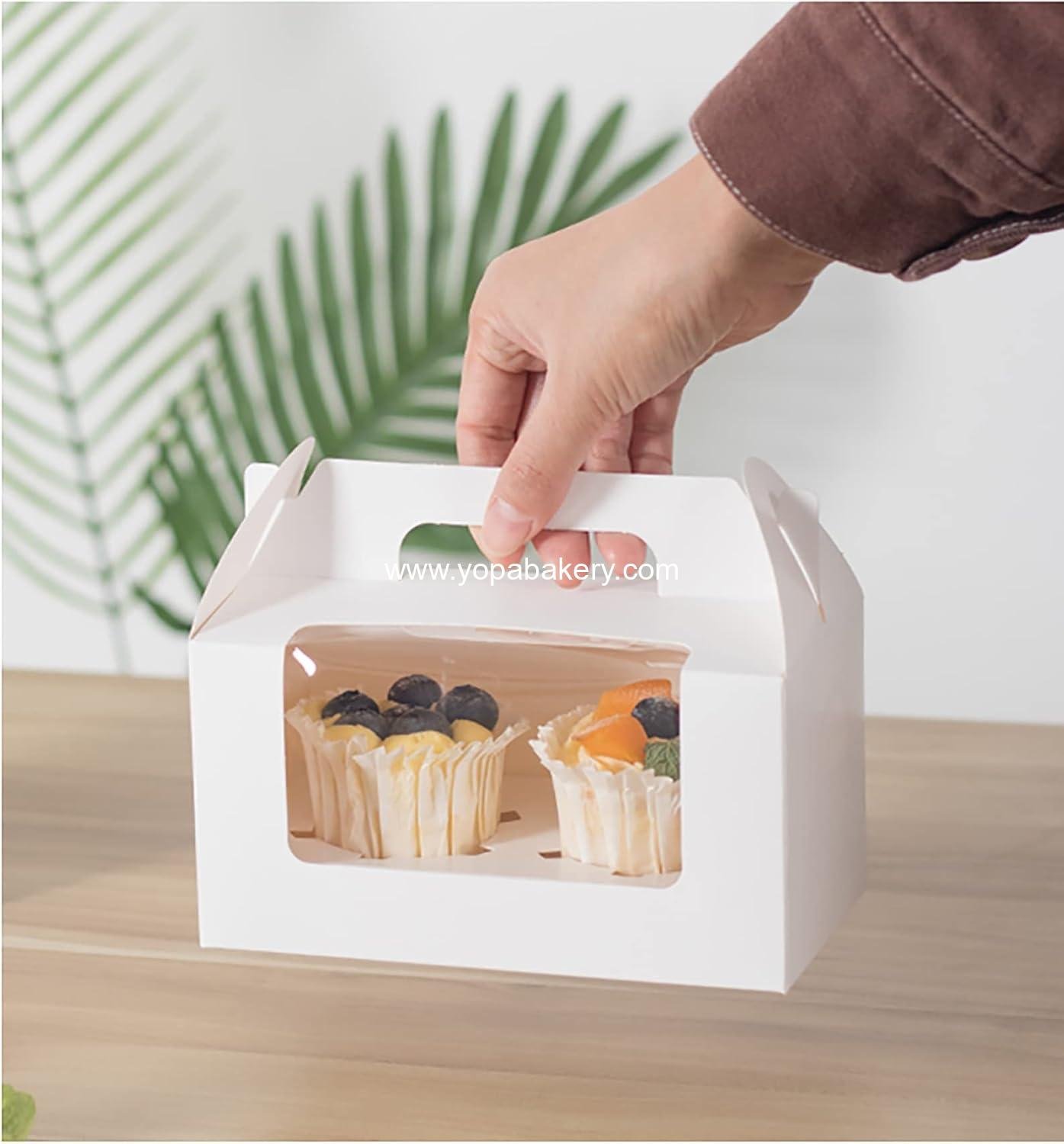 Wholesale 60 Pack 2 Count White Paper Cupcake Boxes with Insert, Handle, and Window, Portable Muffin Containers, Gable Bakery Gift Boxes for Weddings, Birthdays, Baby Showers, Favor Treat Boxes, Factory