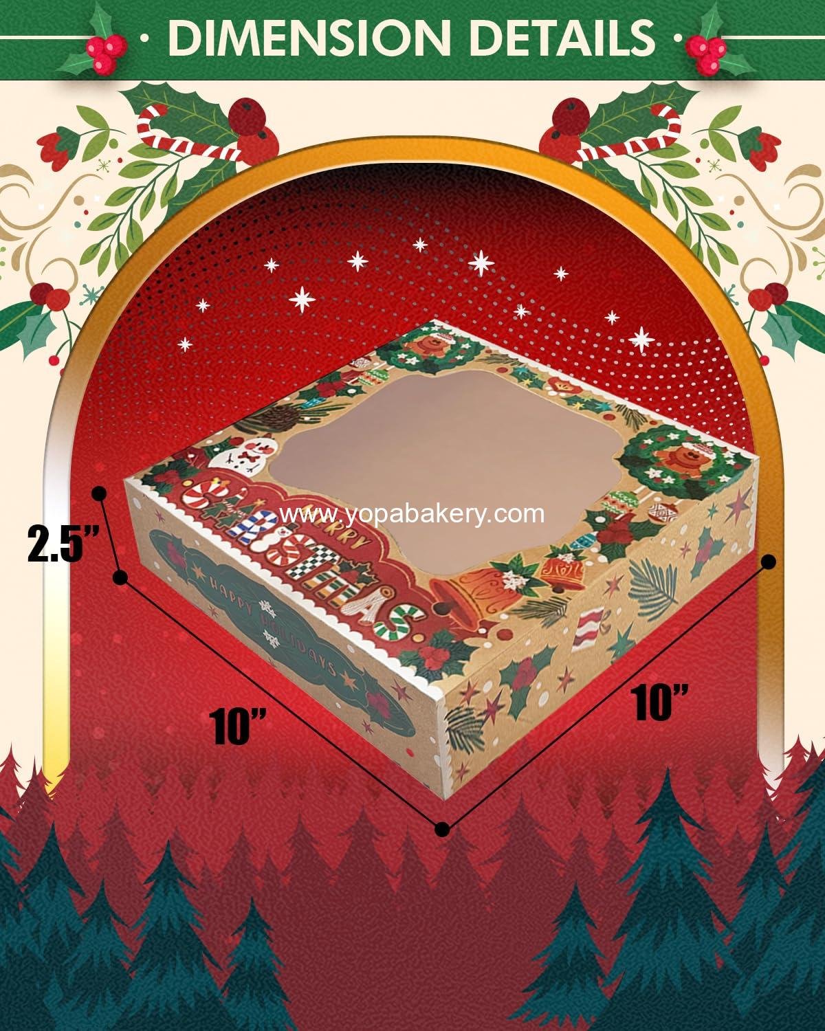 Wholesale Christmas Kraft Pie Boxes with Window 10x10x2.5 inch, 30 Packs Cookie Donut Bakery Box Factory
