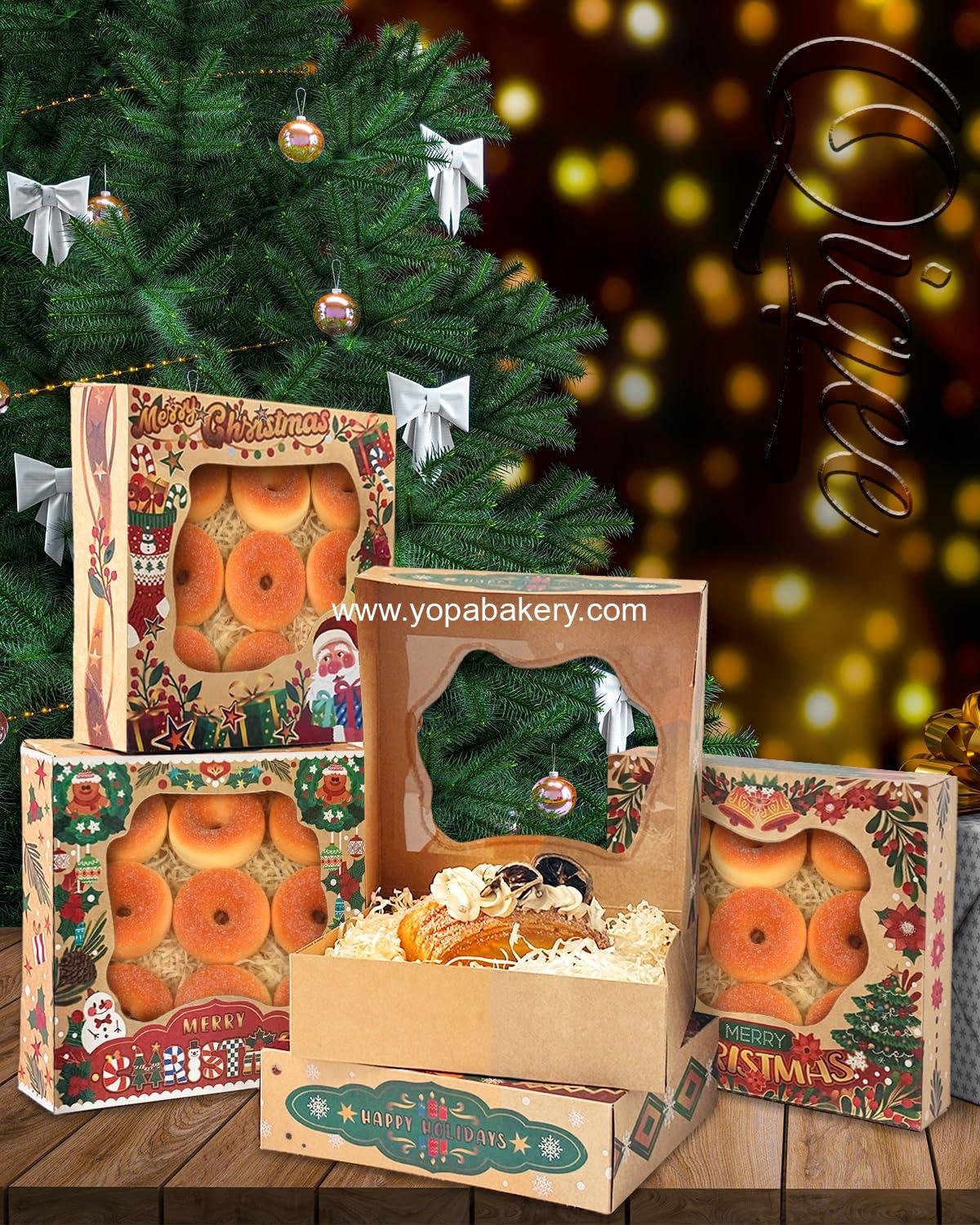 Wholesale Christmas Kraft Pie Boxes with Window 10x10x2.5 inch, 30 Packs Cookie Donut Bakery Box Factory