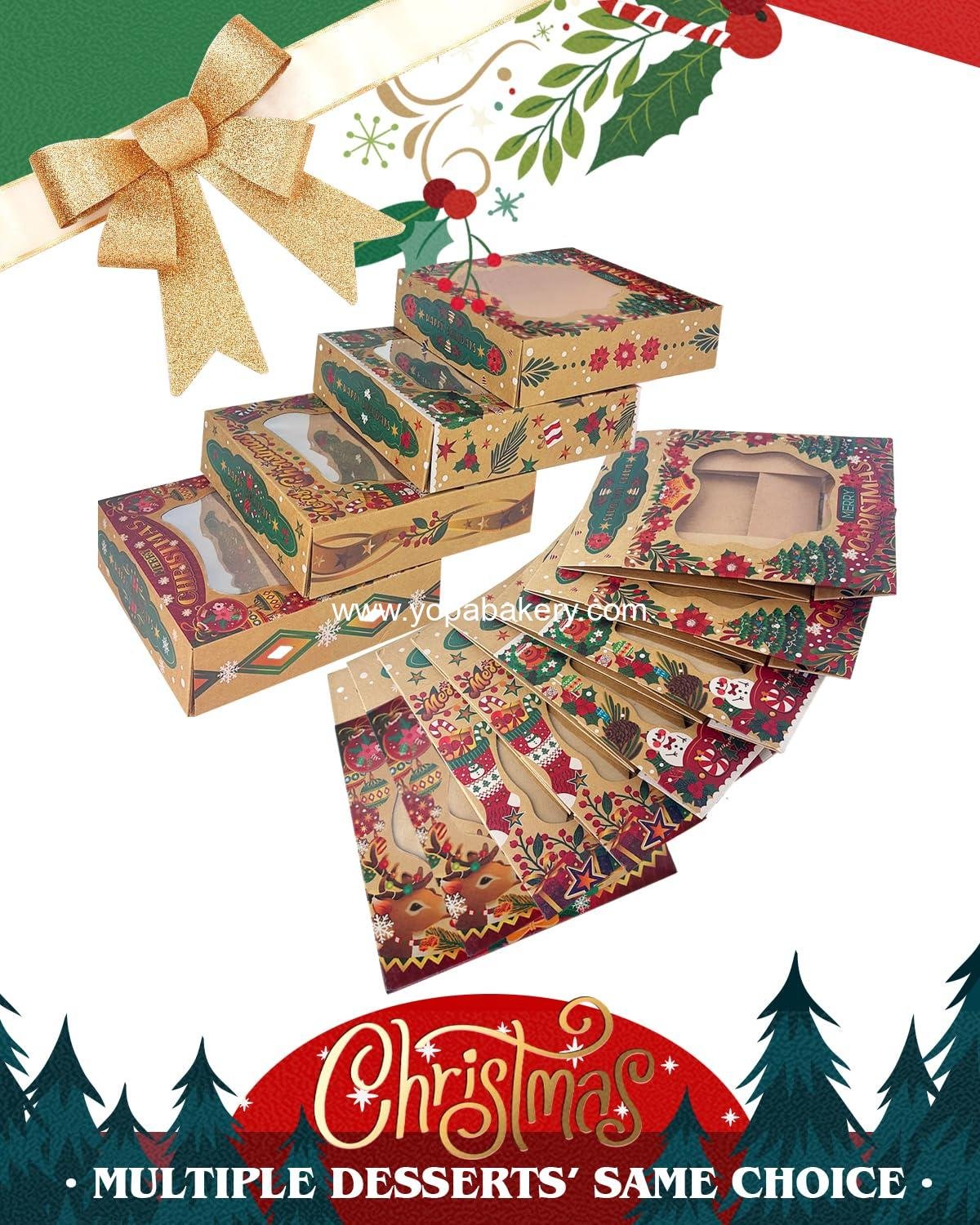Wholesale Christmas Kraft Pie Boxes with Window 10x10x2.5 inch, 30 Packs Cookie Donut Bakery Box Factory