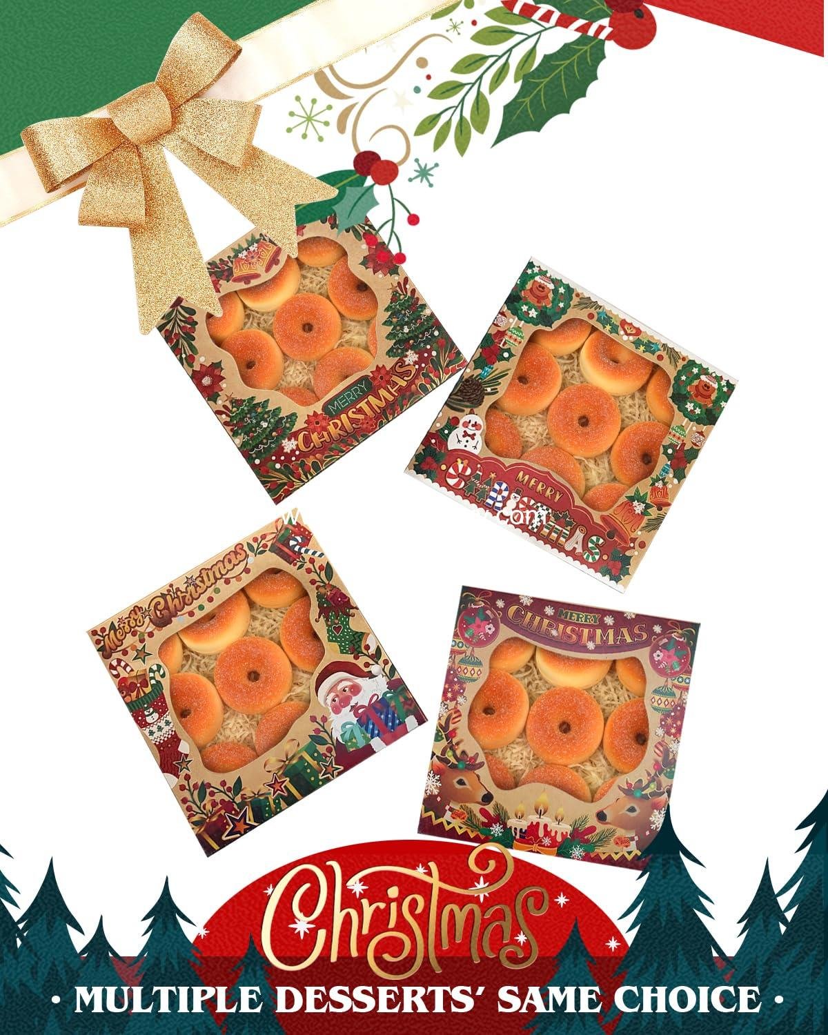 Wholesale Christmas Kraft Pie Boxes with Window 10x10x2.5 inch, 30 Packs Cookie Donut Bakery Box Factory