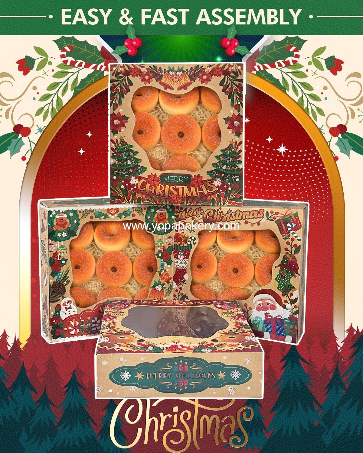 Wholesale Christmas Kraft Pie Boxes with Window 10x10x2.5 inch, 30 Packs Cookie Donut Bakery Box Factory