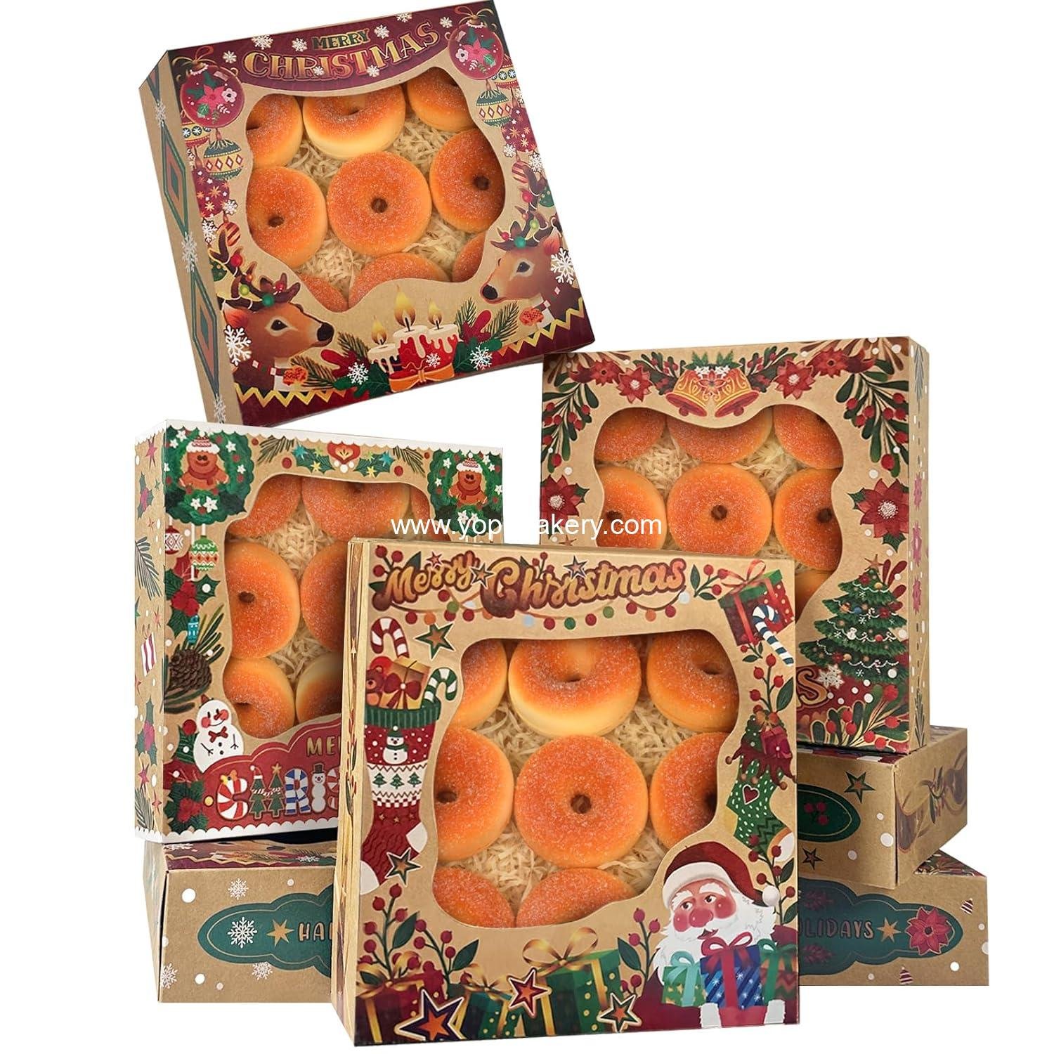 qiqee Christmas Kraft Pie Boxes with Window 10x10x2.5 inch 30Packs Cookie Donut Bakery Box