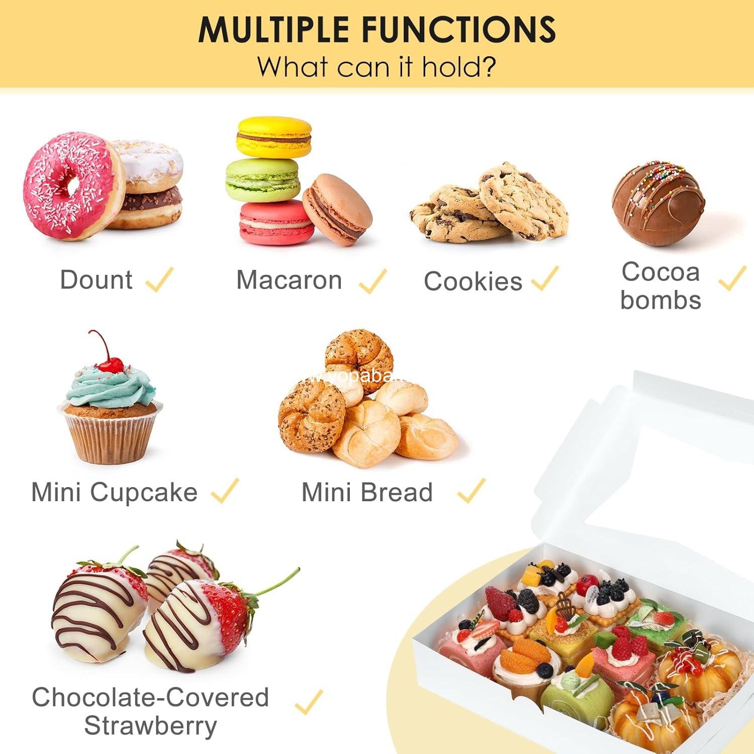 Wholesale 48pcs Bakery Boxes 12x8x2.5 Inches Cookie Boxes with 3 Window Styles for Chocolate Covered Strawberries, Desserts, Cookies, 4 Stickers, Factory