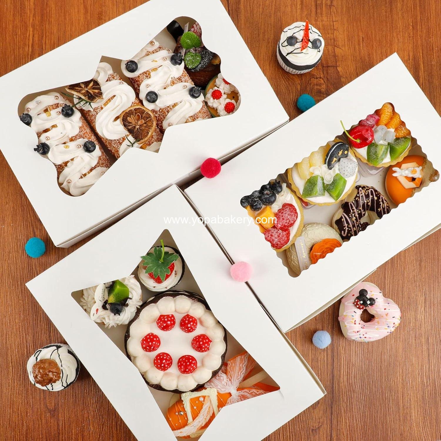 Wholesale 48pcs Bakery Boxes 12x8x2.5 Inches Cookie Boxes with 3 Window Styles for Chocolate Covered Strawberries, Desserts, Cookies, 4 Stickers, Factory