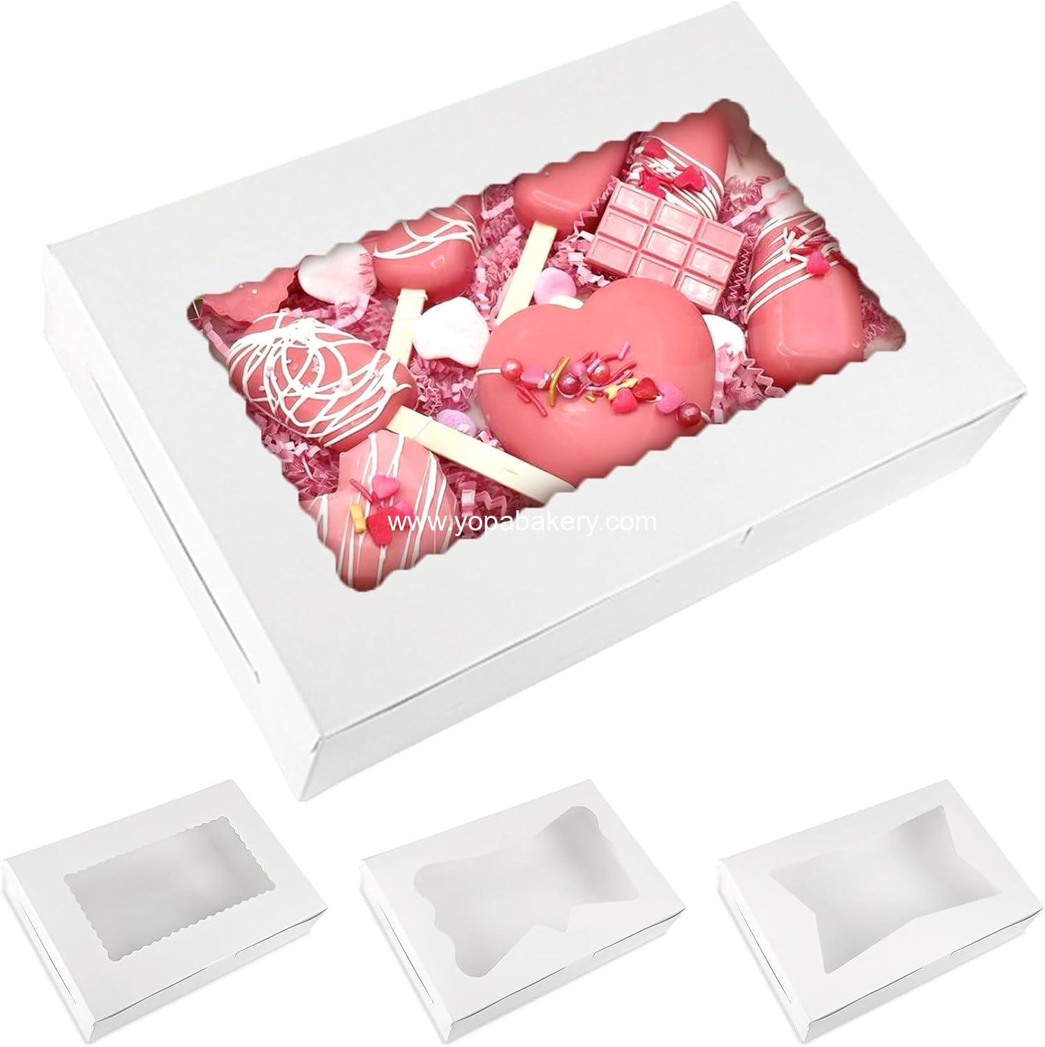 Moretoes 48pcs Bakery Boxes,12x8x2.5 Inches Cookie Boxes with 3 Style Window for Chocolate Covered Strawberries, Desserts, Cookies, with 4pcs Stickers