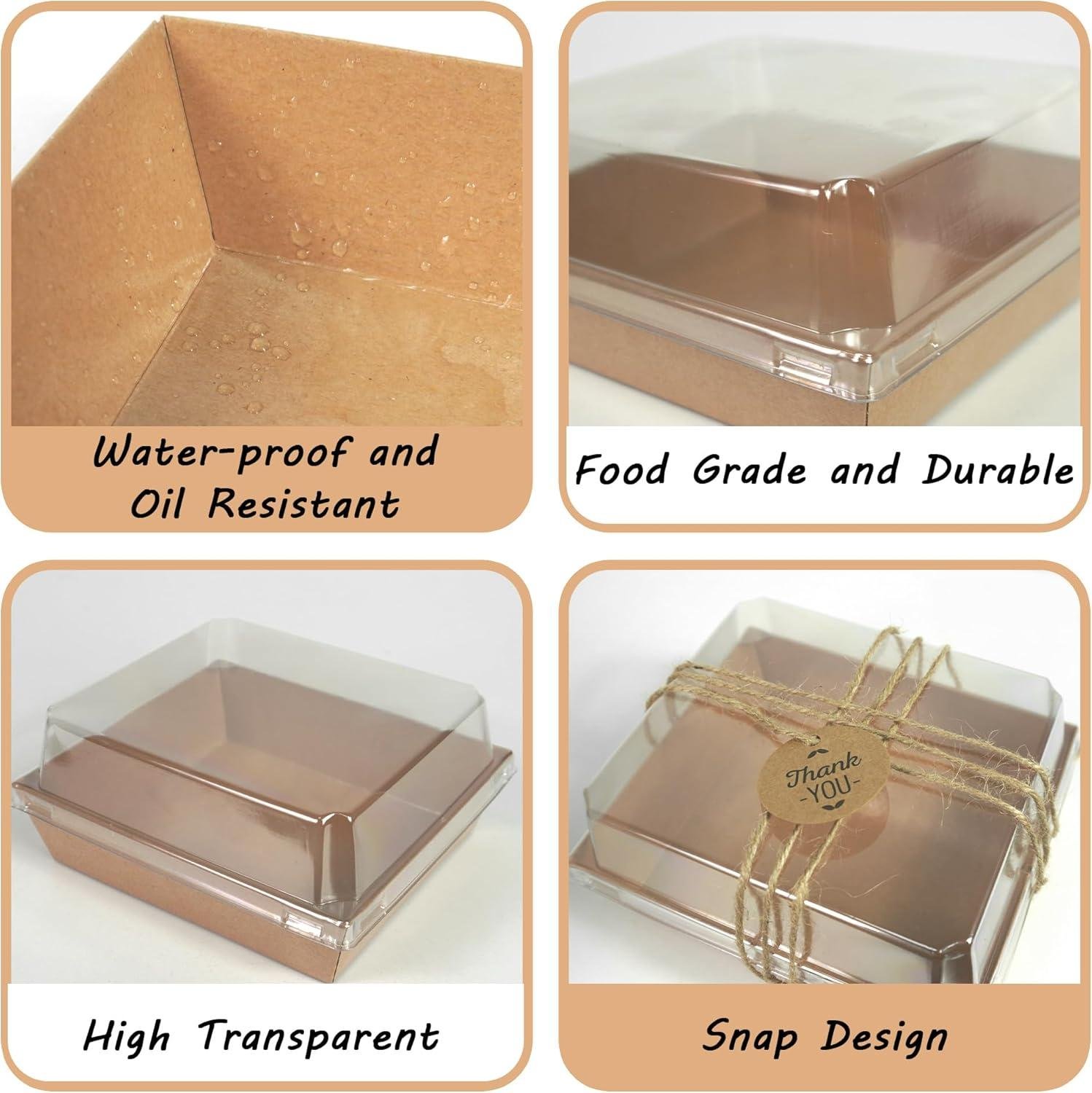 Wholesale 50-Pack 5.8x4.9 Charcuterie Boxes with Clear Lids - Kraft Paper Disposable Food Containers for Cookies, Donuts, Muffins, Sandwiches, and Salads - OEM Factory