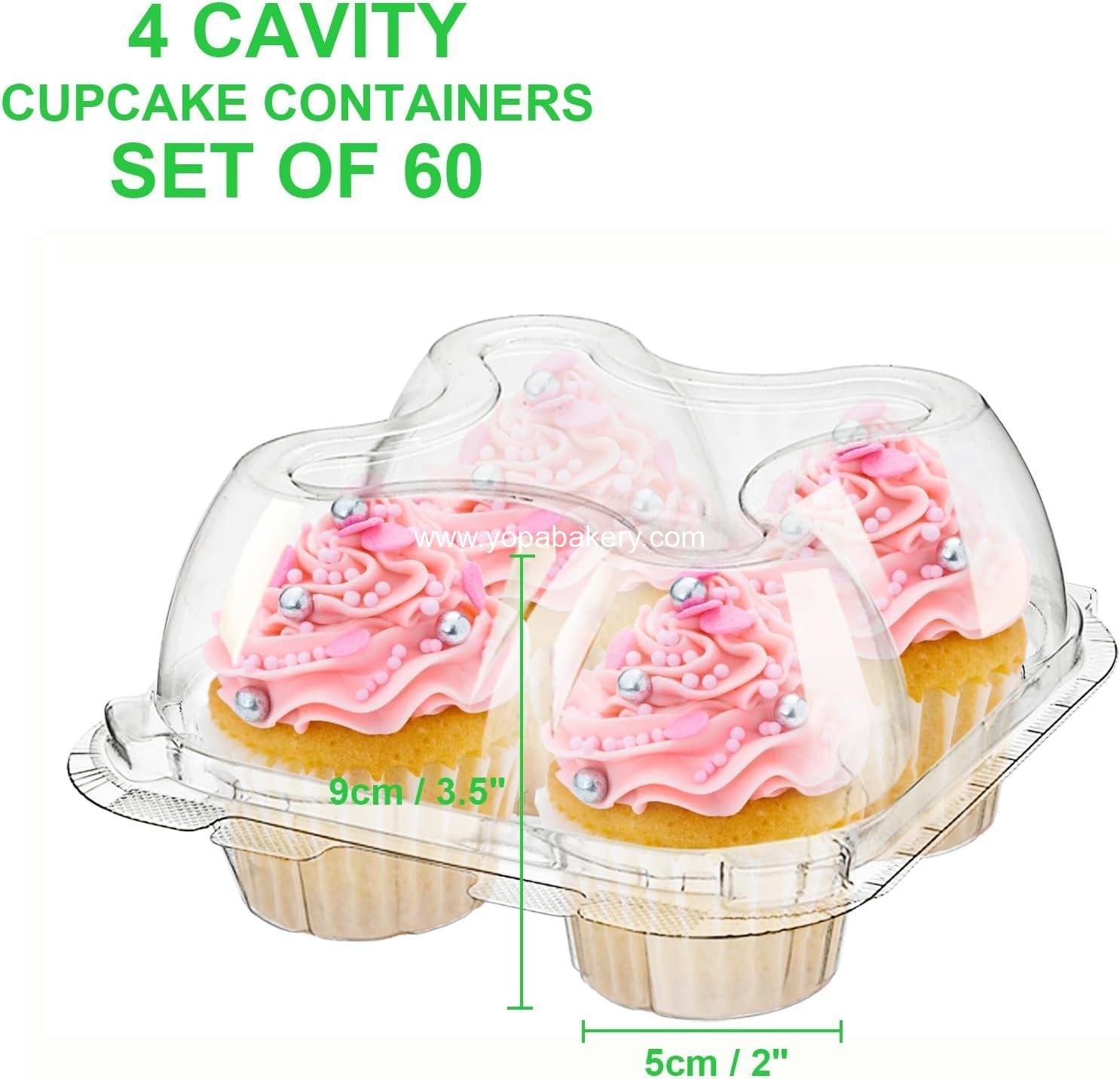 Wholesale 60 Count Plastic Cupcake Containers - 4-Compartment Disposable Holder with Lids for Cupcakes & Muffins - Hinged Lock Clamshell Box with Deep Cups for Storage - Factory