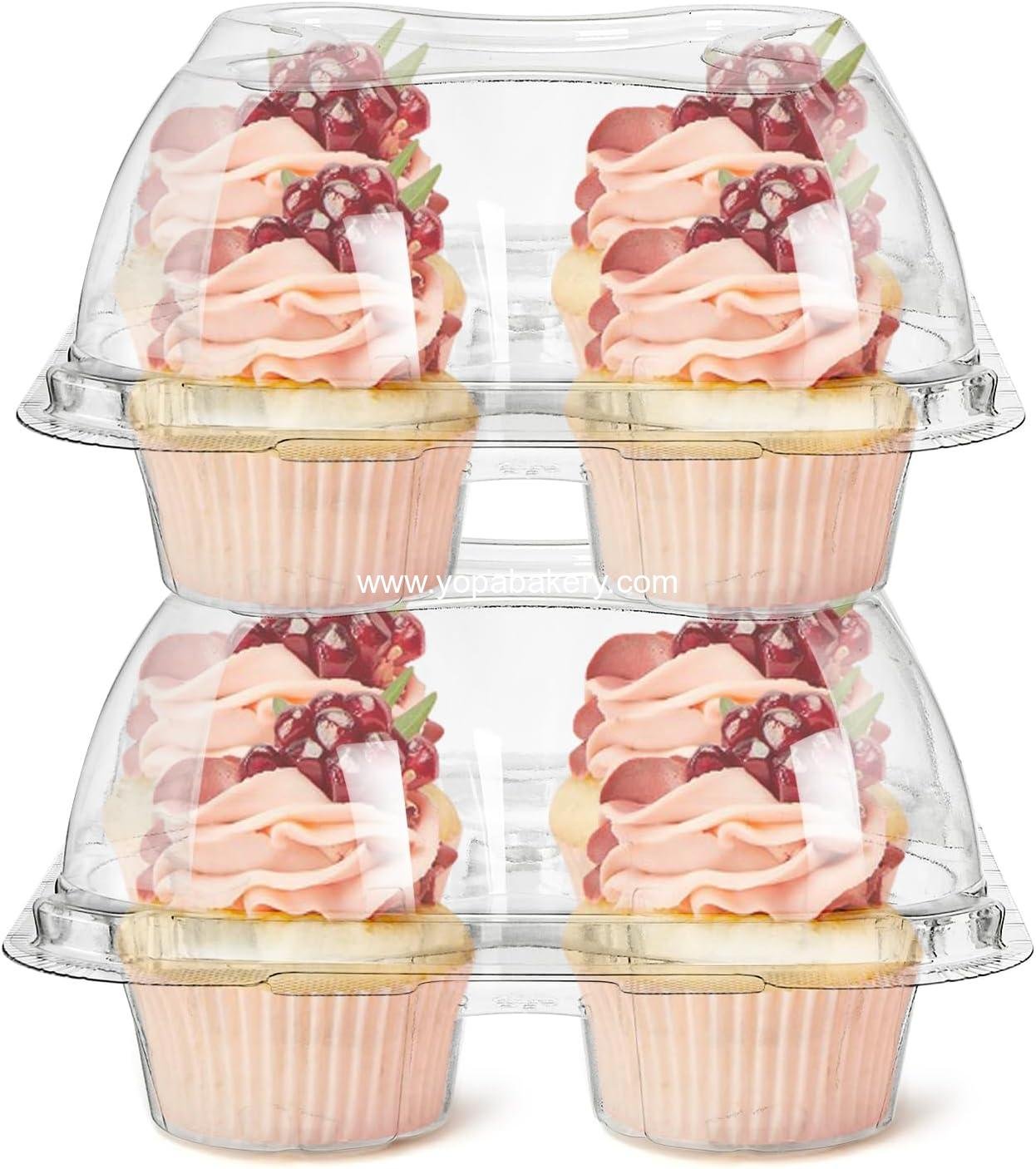 Wholesale 60 Count Plastic Cupcake Containers - 4-Compartment Disposable Holder with Lids for Cupcakes & Muffins - Hinged Lock Clamshell Box with Deep Cups for Storage - Factory