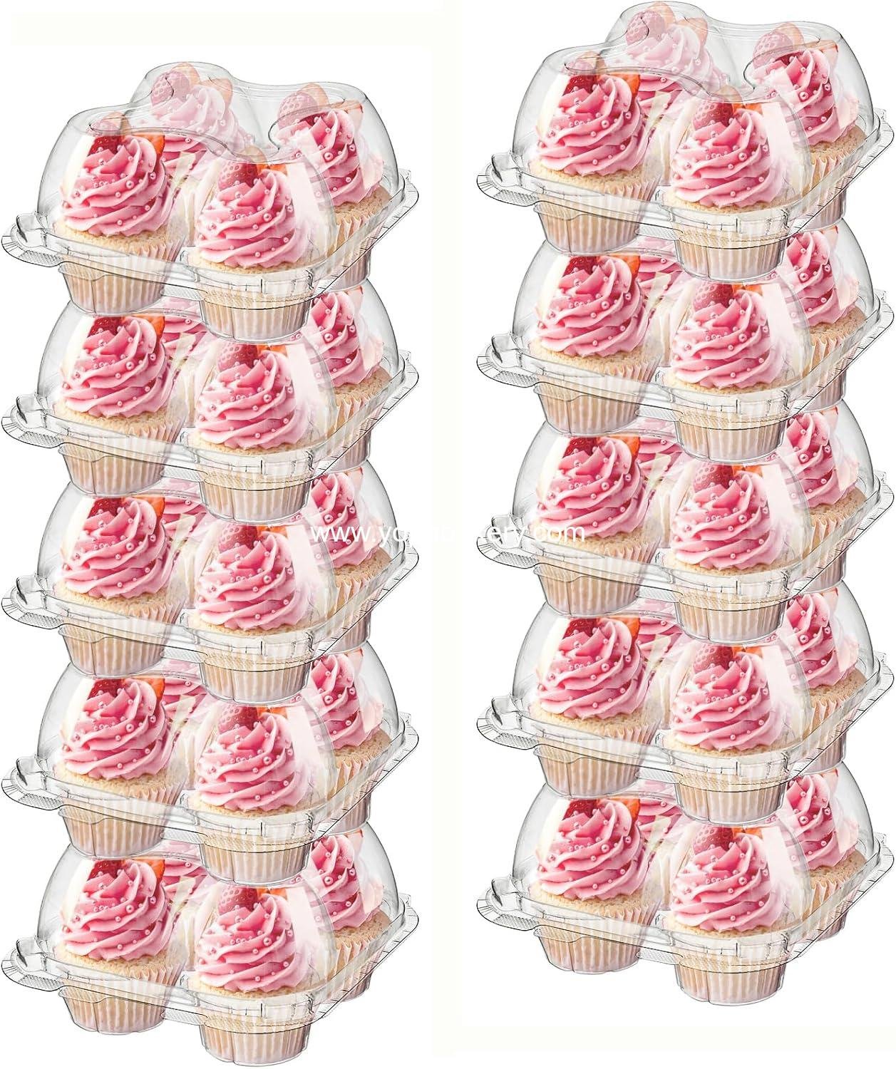Wholesale 60 Count Plastic Cupcake Containers - 4-Compartment Disposable Holder with Lids for Cupcakes & Muffins - Hinged Lock Clamshell Box with Deep Cups for Storage - Factory