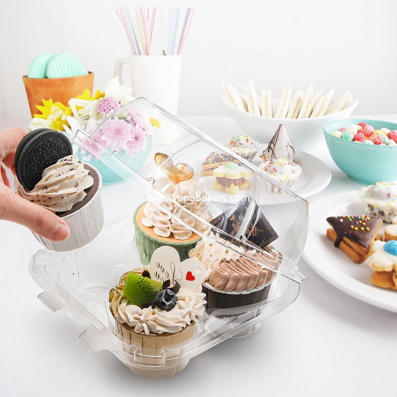 Wholesale 60 Count Plastic Cupcake Containers - 4-Compartment Disposable Holder with Lids for Cupcakes & Muffins - Hinged Lock Clamshell Box with Deep Cups for Storage - Factory