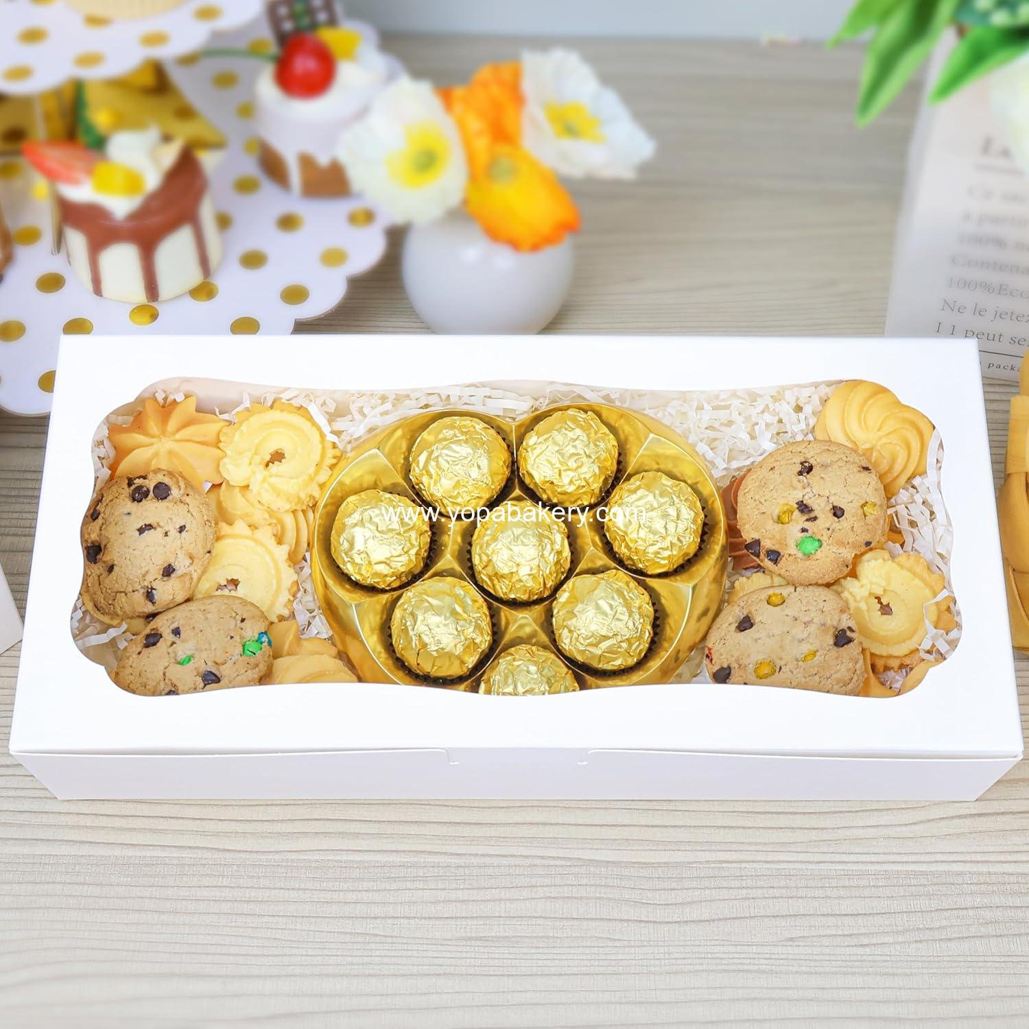 Wholesale 24-Piece 12x5.5x2.5 Inch White Bakery Boxes with Window for Cookies, Donuts, Pastries, Pies, Muffins, and Chocolate-Covered Strawberries - Factory Wholesale 24-Piece 12x5.5x2.5 Inch White Bakery Boxes with Window for Cookies, Donuts, Pastries, Pies, Muffins, and Chocolate-Covered Strawberries - Factory