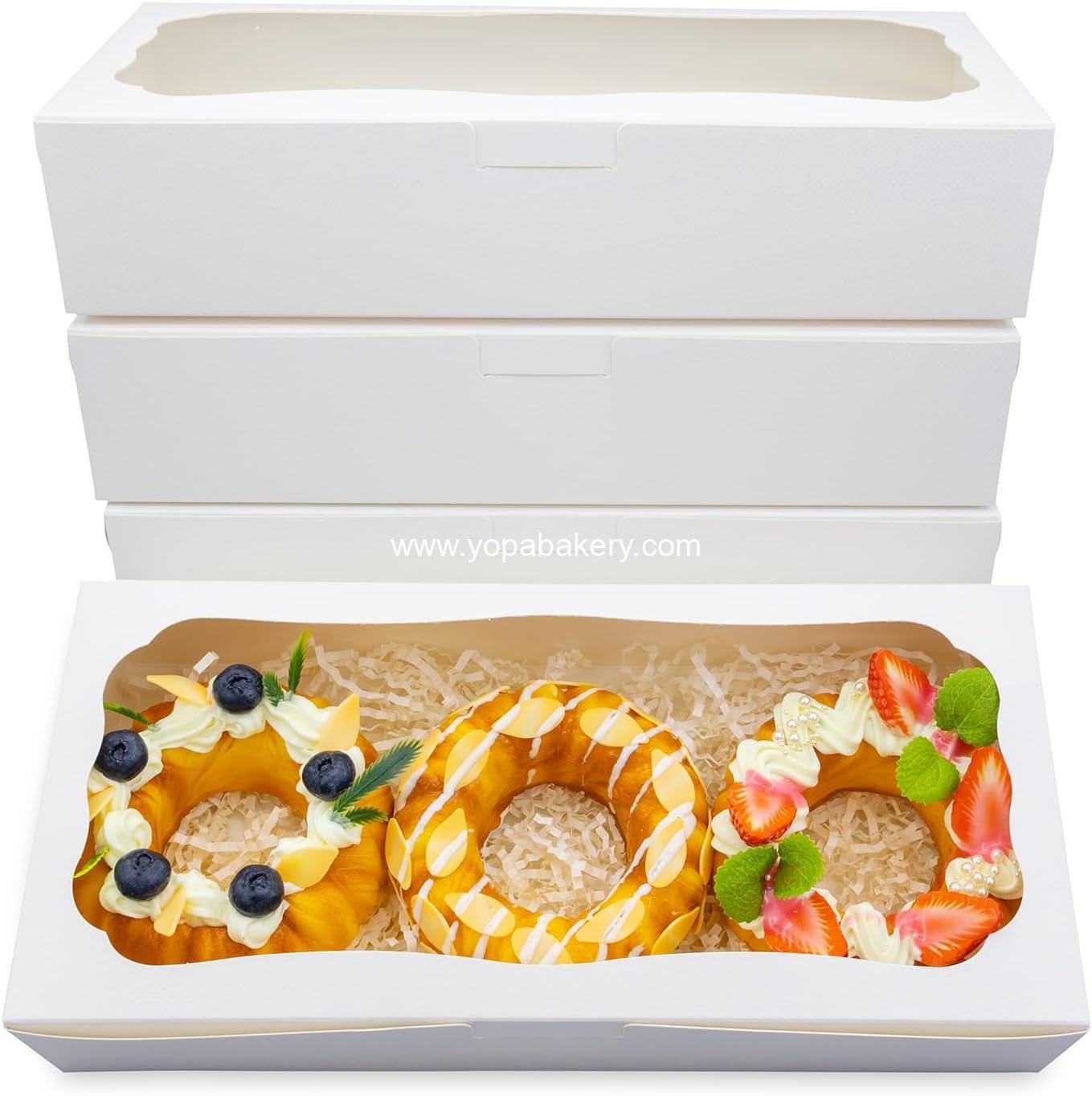 24pcs 12x5.5x2.5 Inch White Bakery Boxes Cookie Boxes Donut Boxes with Window Cake Boxes for Pastries, Pies, Muffins, Chocolate Covered Strawberries