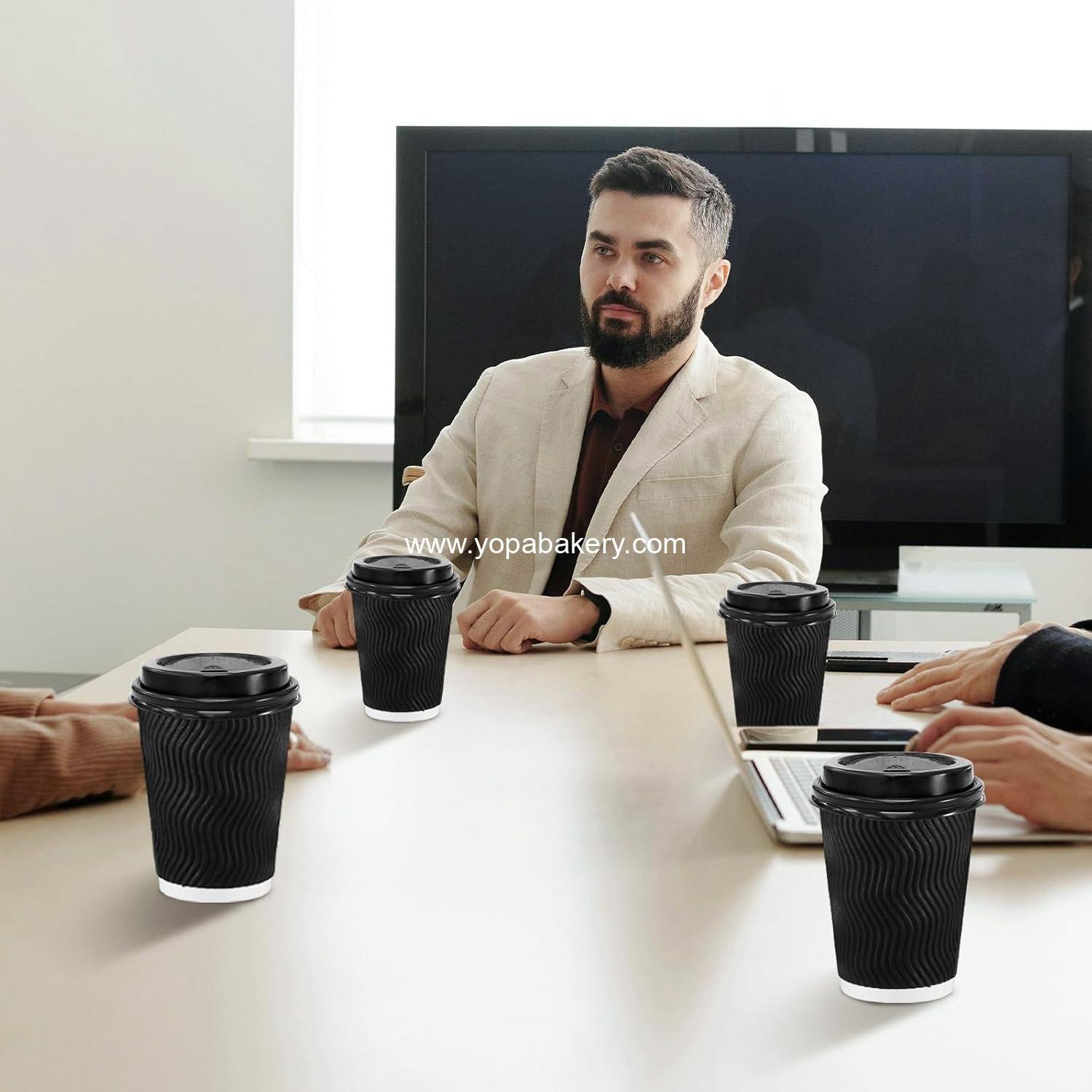 Wholesale 12 oz Disposable Coffee Cups with Lids, 50 Pack Insulated Paper Hot Cups To Go with Straws, Corrugated Ripple Wall for Hot Drinks - Black Factory