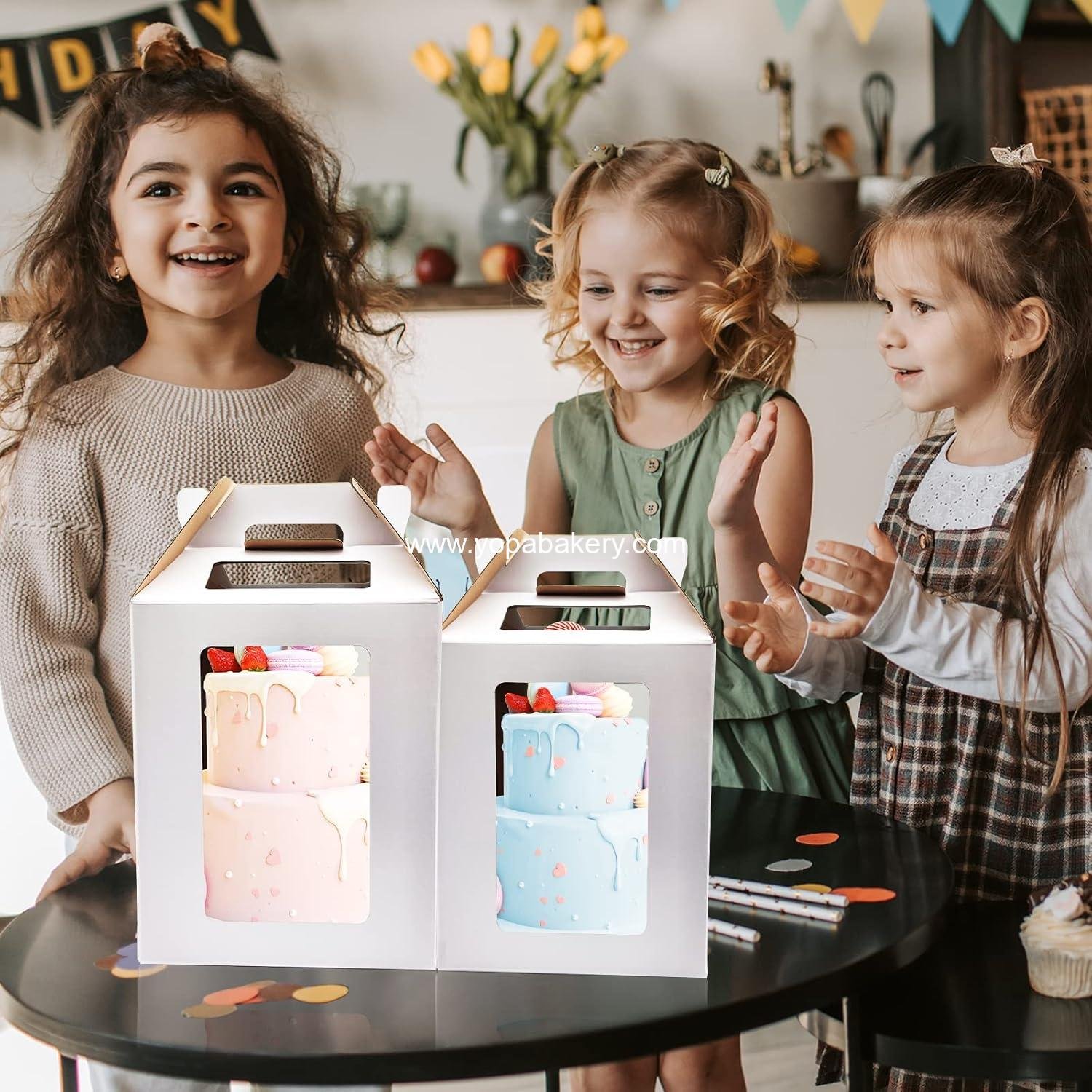 Wholesale Tall Cake Boxes 6pcs - 10x10x12 & 12x12x14 Inches with Window for Tiered Cakes, Perfect for Weddings and Birthdays, Sturdy Disposable Bakery Containers, Factory