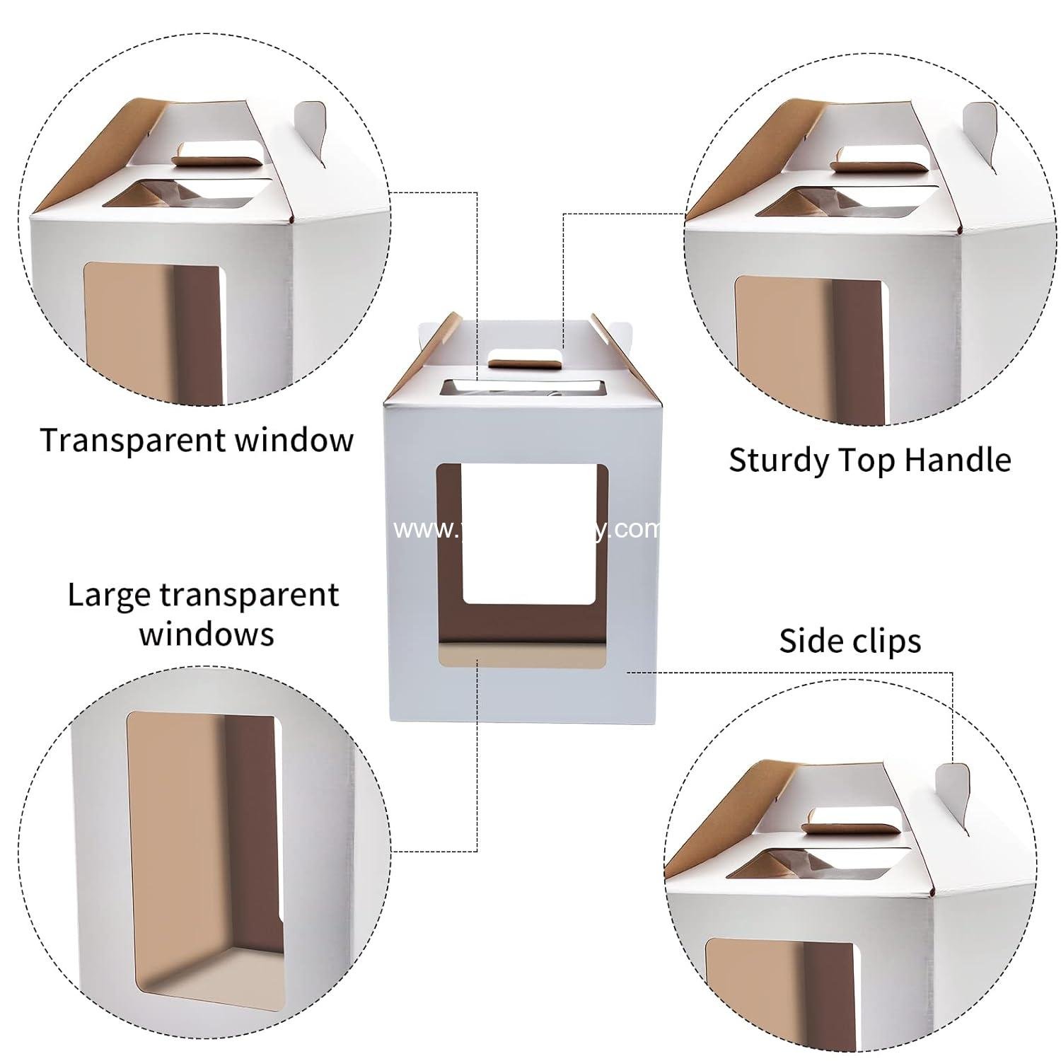 Wholesale Tall Cake Boxes 6pcs - 10x10x12 & 12x12x14 Inches with Window for Tiered Cakes, Perfect for Weddings and Birthdays, Sturdy Disposable Bakery Containers, Factory