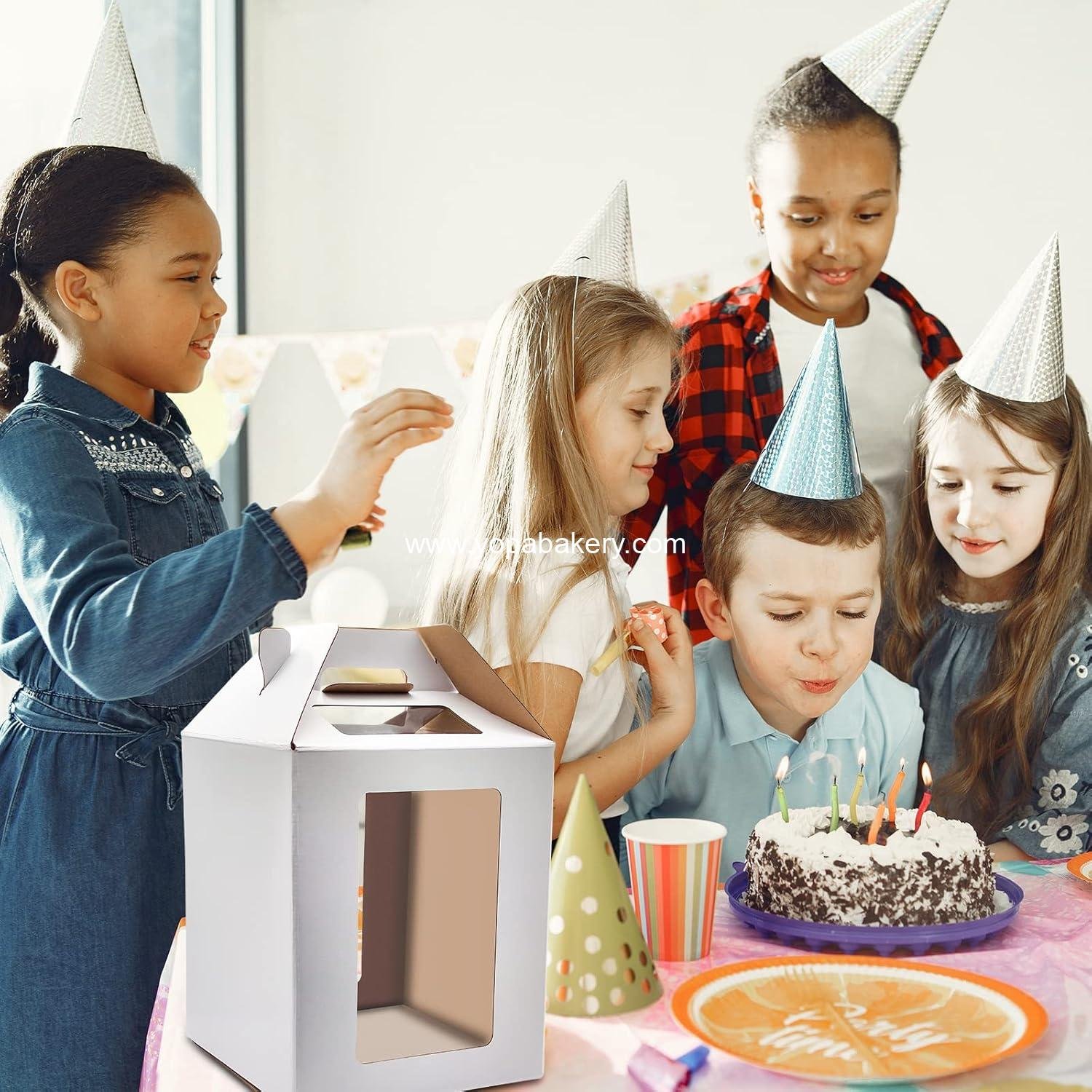 Wholesale Tall Cake Boxes 6pcs - 10x10x12 & 12x12x14 Inches with Window for Tiered Cakes, Perfect for Weddings and Birthdays, Sturdy Disposable Bakery Containers, Factory