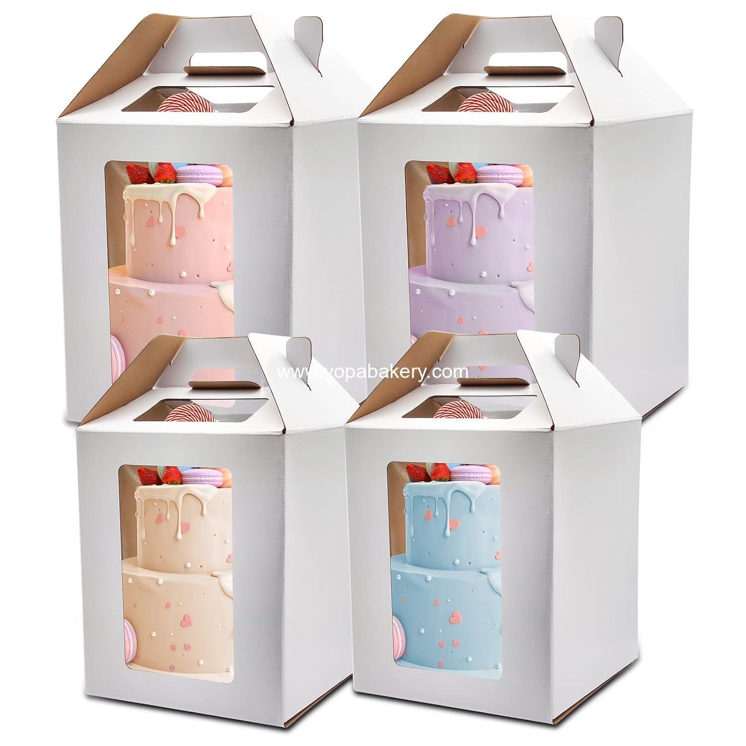 Wholesale Tall Cake Boxes 6pcs - 10x10x12 & 12x12x14 Inches with Window for Tiered Cakes, Perfect for Weddings and Birthdays, Sturdy Disposable Bakery Containers, Factory