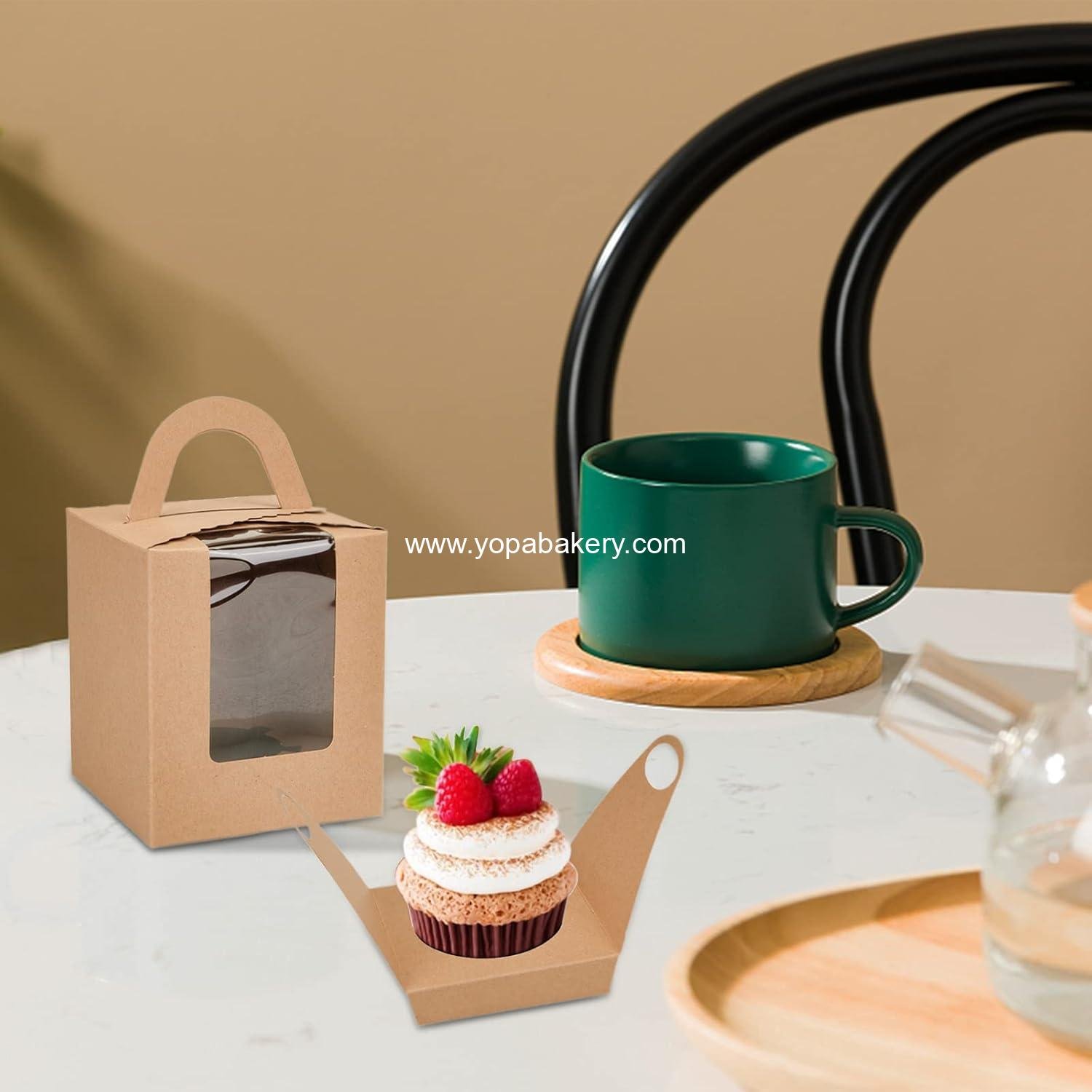 Wholesale 100 Pack Cupcake Box, Kraft Paper Individual Cupcake Container with Window and Handles, Bulk Single Cupcake Packaging for Muffins, Cocoa Bombs, Party Favors, Pastry Treats - Factory