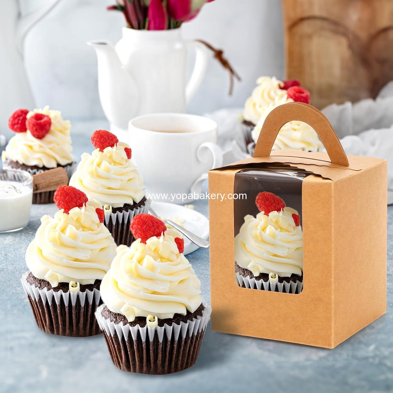 Wholesale 100 Pack Cupcake Box, Kraft Paper Individual Cupcake Container with Window and Handles, Bulk Single Cupcake Packaging for Muffins, Cocoa Bombs, Party Favors, Pastry Treats - Factory
