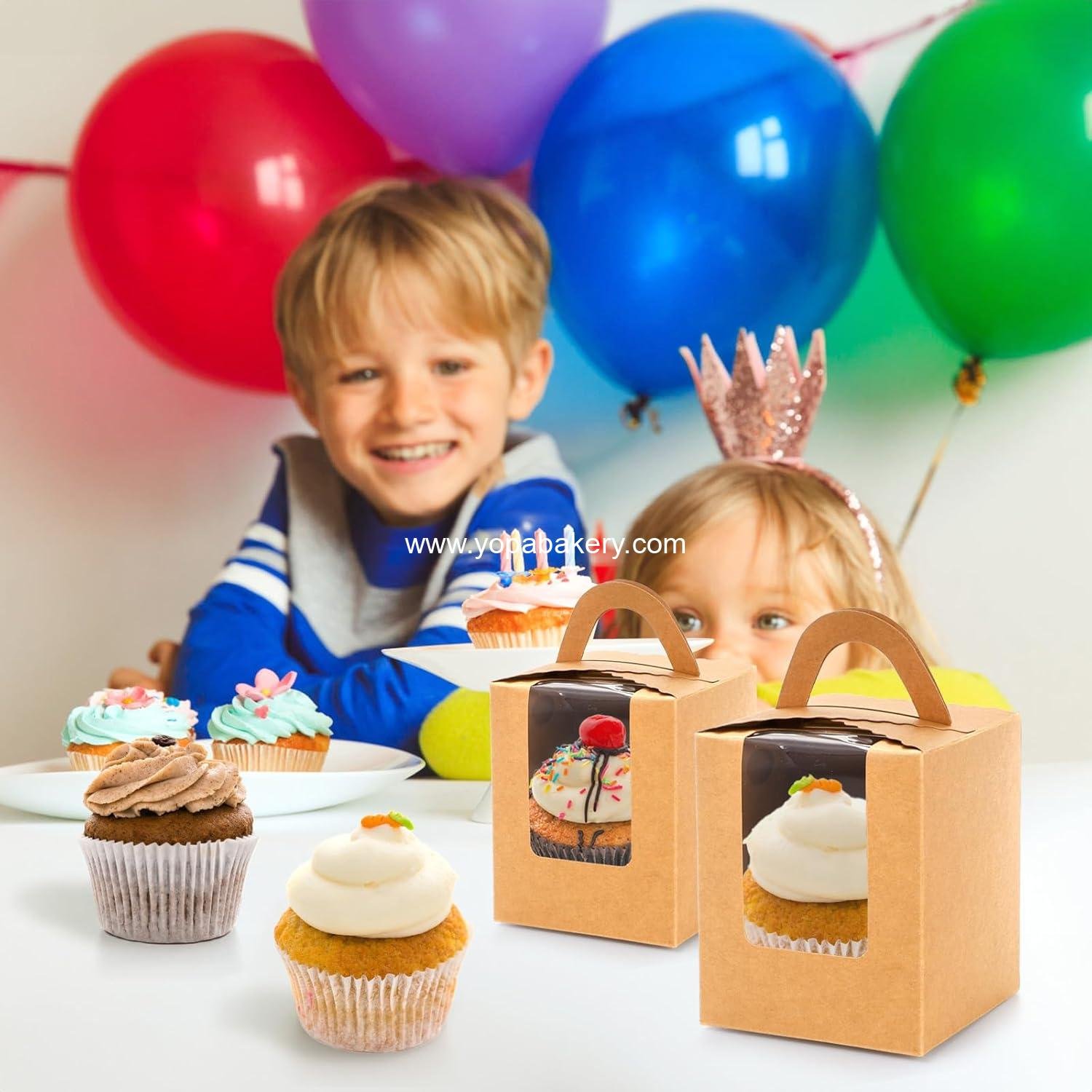 Wholesale 100 Pack Cupcake Box, Kraft Paper Individual Cupcake Container with Window and Handles, Bulk Single Cupcake Packaging for Muffins, Cocoa Bombs, Party Favors, Pastry Treats - Factory