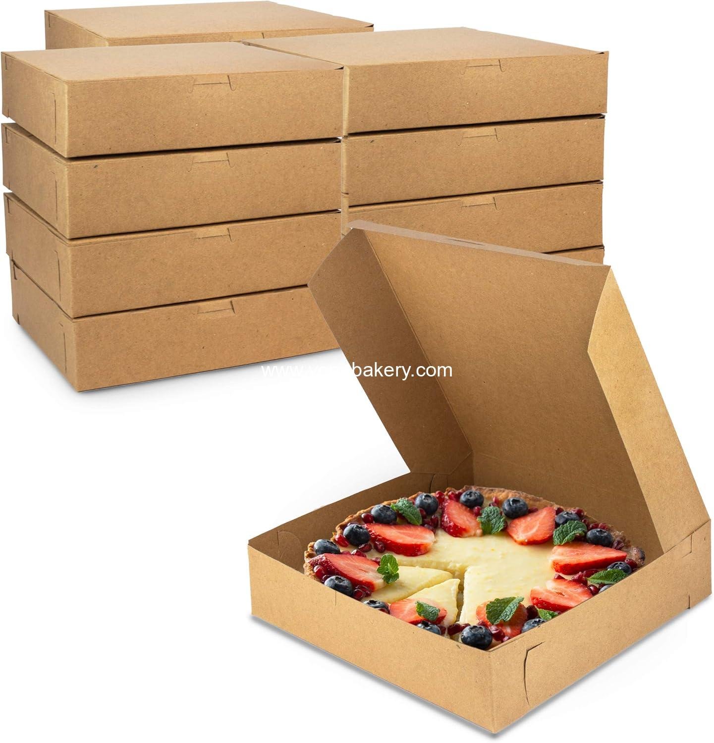 Wholesale 250 Pack Kraft Bakery Boxes, 10 x 10 x 2.5 Inches Brown Pastry Boxes, Cardboard Treat Boxes for Cupcakes, Chocolates, Donuts, Macarons, Cookies, Pie Boxes and Dessert Boxes Factory