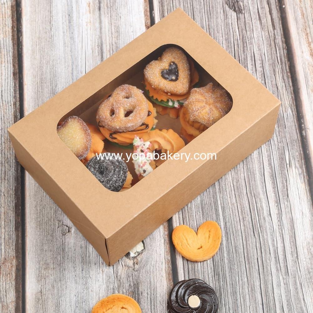 Wholesale 24 Pcs Cookie Boxes with Window for Gift Giving, Brown Bakery Boxes 9 x 6.3 x 3 Inch, Easy Holiday Packaging for Cookies, Cupcakes, Donuts & Pastries Factory