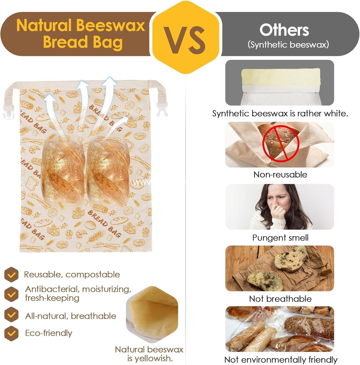 Wholesale Reusable Beeswax Bread Bags - Large 17x13 Inch for Sourdough & Homemade Bread Storage | Eco-Friendly Cotton Food Bags - Easy to Clean & Daily Use - Factory