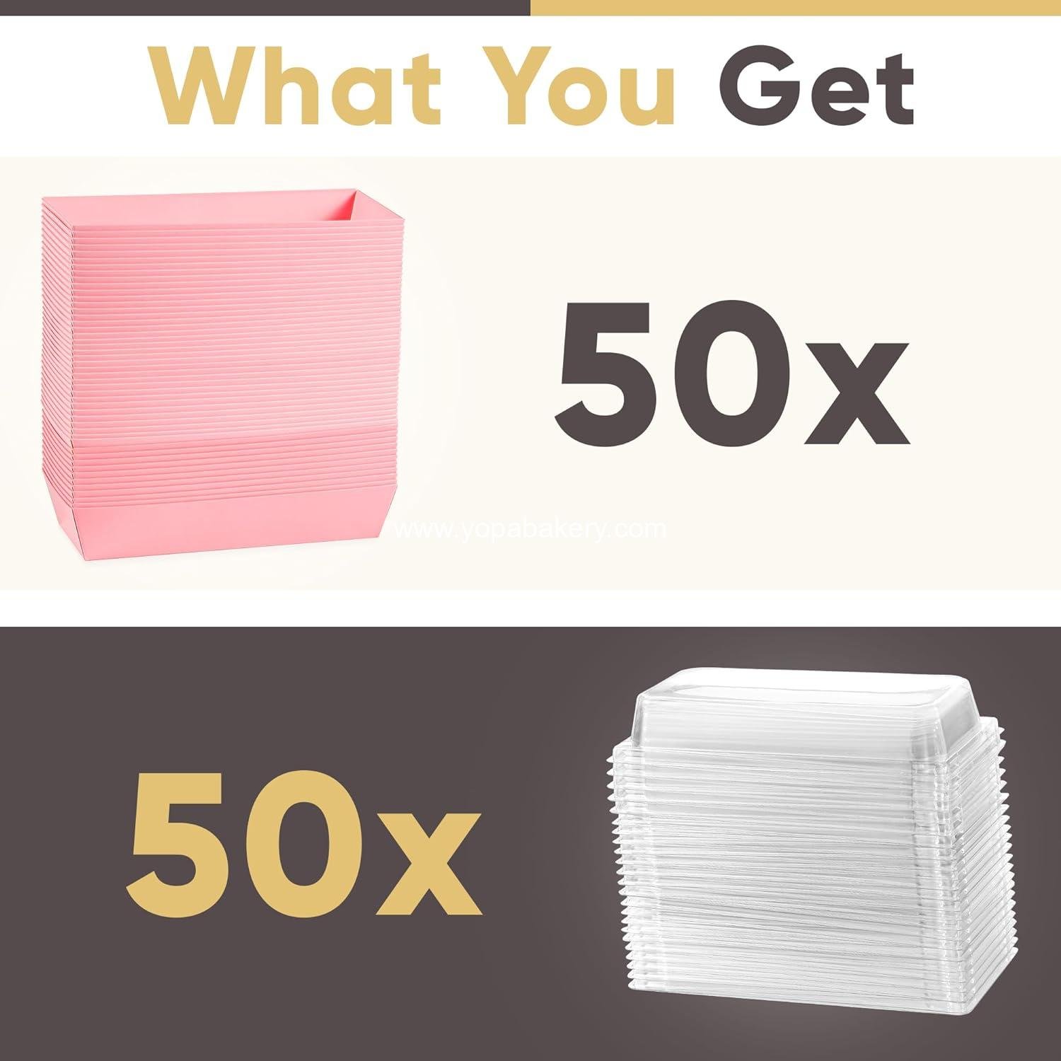 Wholesale 50 Pack 7.5x3.3 Inches Small Clear Treat Boxes - Disposable Mini Dessert Containers for Cookies, Cake Slices, Charcuterie, Bakery Items, Pastries, Baked Goods Packaging (Pink) Factory