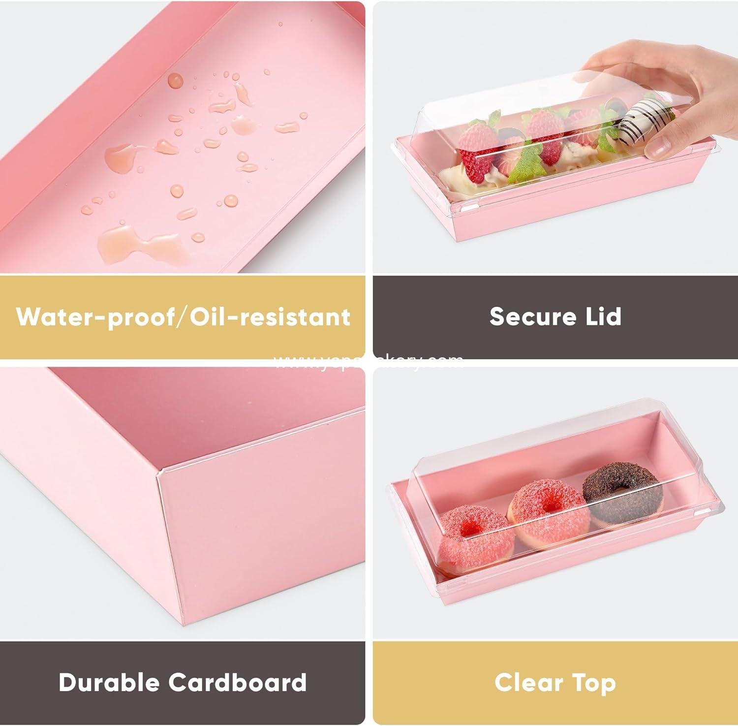 Wholesale 50 Pack 7.5x3.3 Inches Small Clear Treat Boxes - Disposable Mini Dessert Containers for Cookies, Cake Slices, Charcuterie, Bakery Items, Pastries, Baked Goods Packaging (Pink) Factory