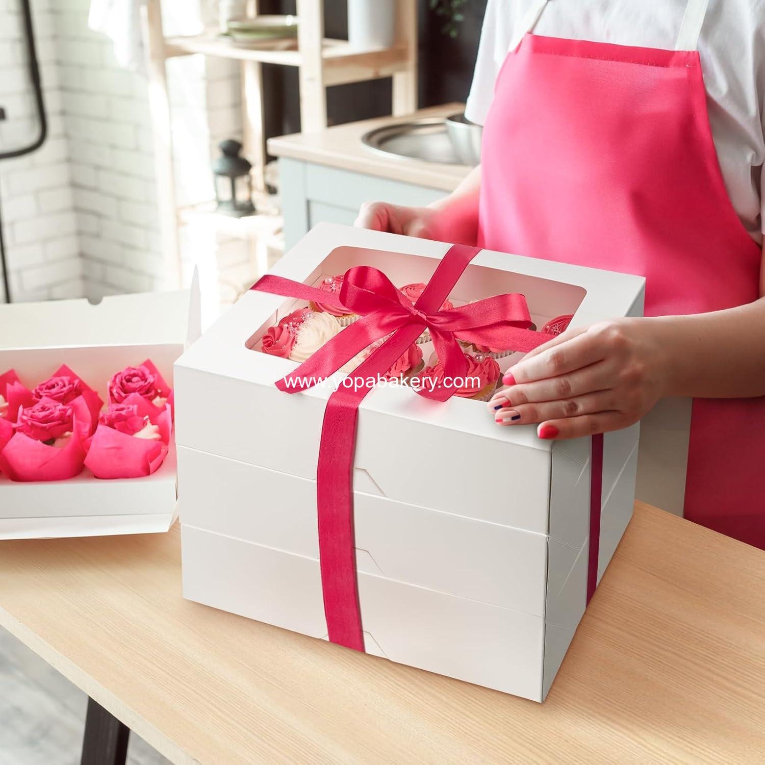 Wholesale 12 Count Cupcake Boxes - 4 Pack Auto-Popup White Containers with Window and Inserts for Dozen Cupcakes and Muffins - Factory