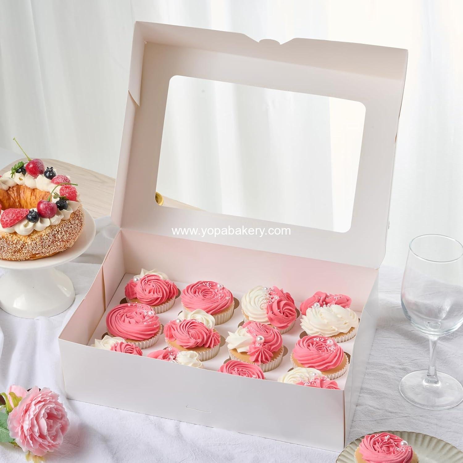 Wholesale 12 Count Cupcake Boxes - 4 Pack Auto-Popup White Containers with Window and Inserts for Dozen Cupcakes and Muffins - Factory