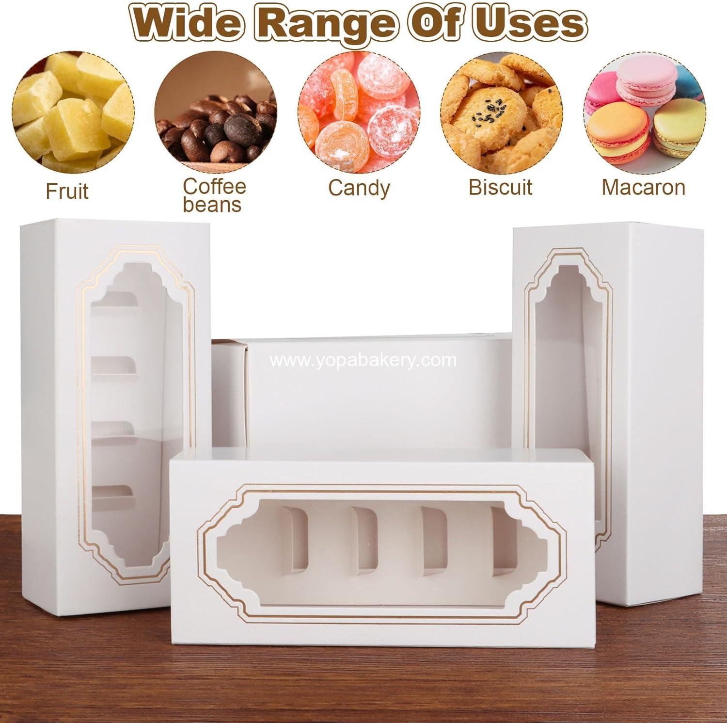 Wholesale Macaron Boxes for 5 to 6 - 50 Pack White Packaging with Clear Display Window for Muffins, Donuts, Mini Cupcakes, and Cookies - Manufacturer