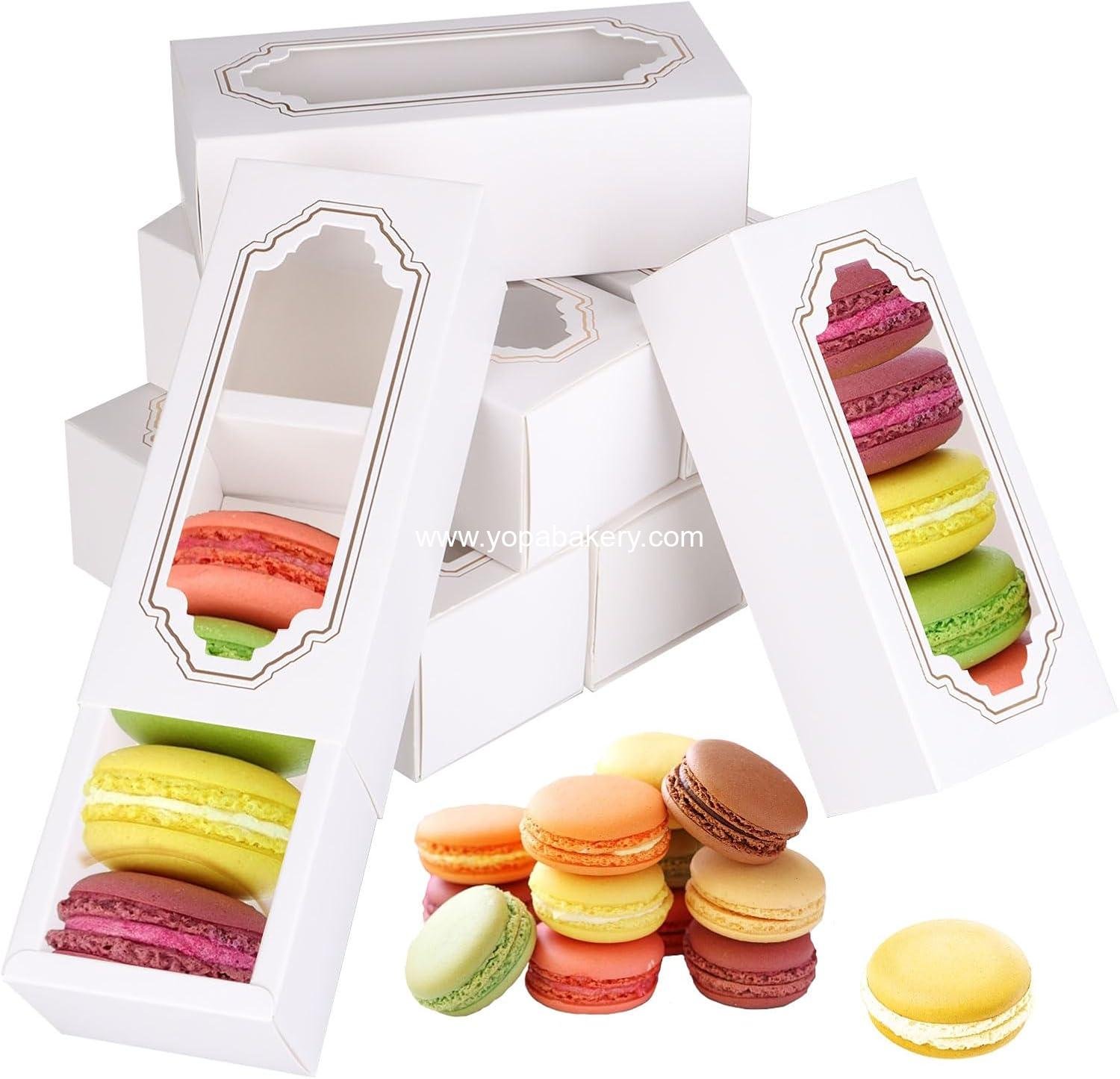 Macaron Boxes for 5 to 6, 50 Pack White Macarons Packaging Boxes with Clear Display Window Bakery Boxes or Container for Muffins, Macarons, Donut Mini Cupcakes Cookies