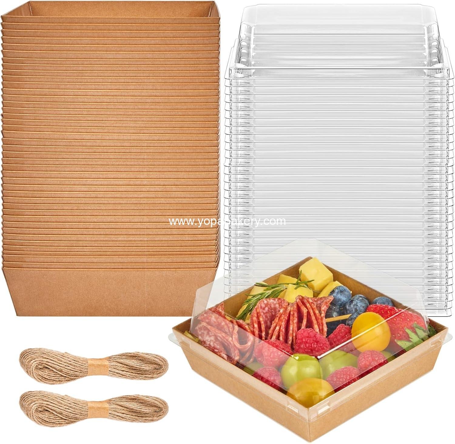 50 Pack 5 Inch Paper Charcuterie Boxes with Clear Lids, Square To Go Cake Slice Containers Small Kraft Bakery Boxes for Dessert, Cookies, Sandwich, Strawberries (Brown)