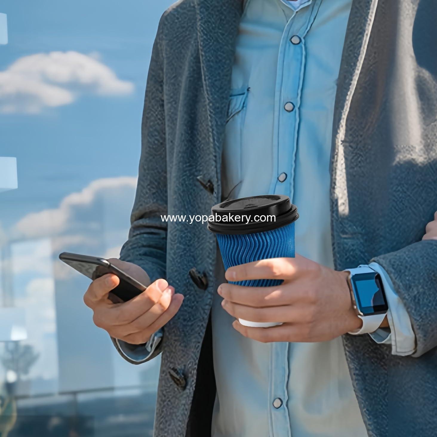 Wholesale 12 OZ Disposable Coffee Cups with Lids, 50 Pack Hot Paper Insulated Corrugated Ripple Wall Cup for To Go Drinks and Beverages Factory