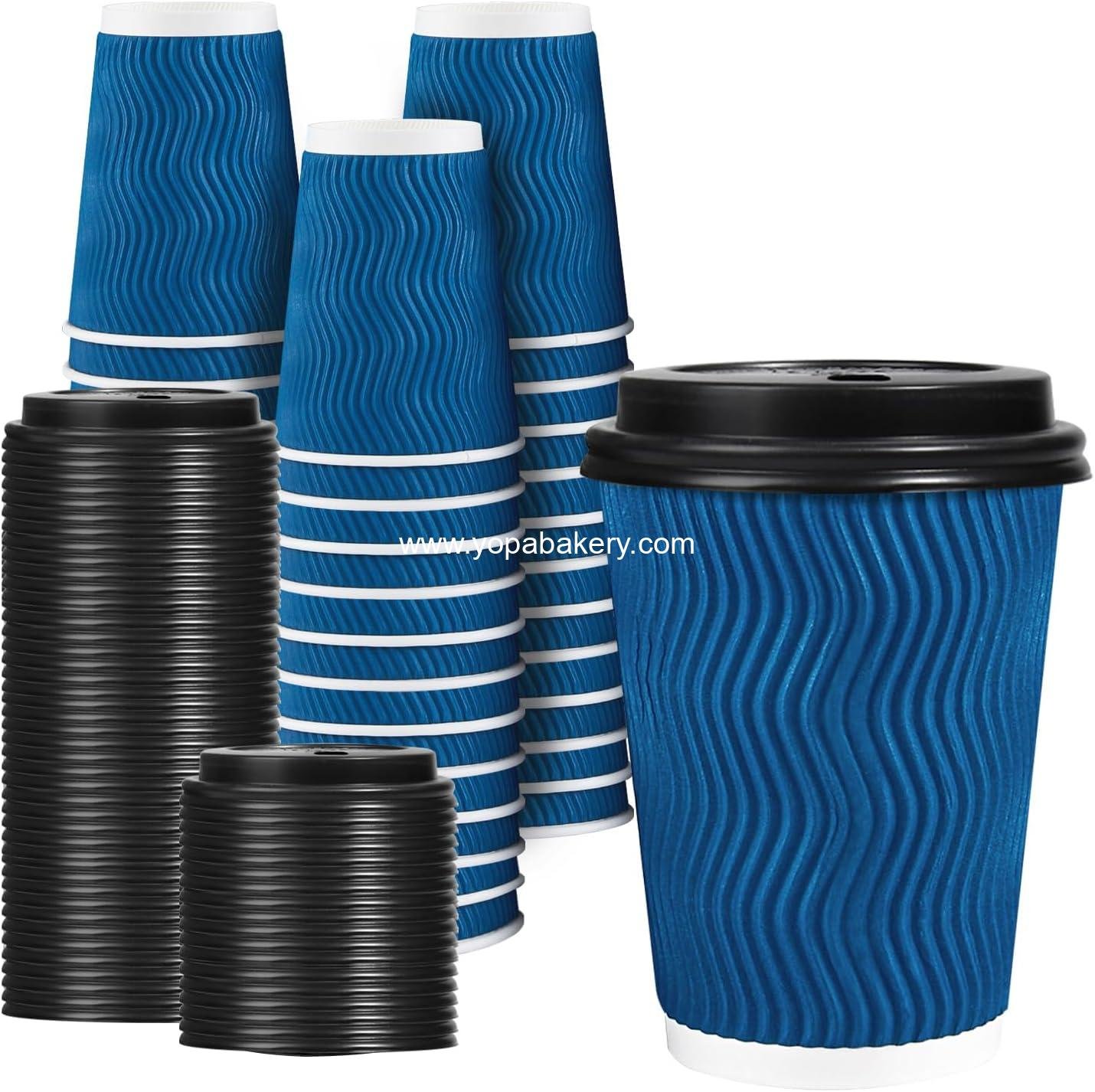 Lamosi 12 OZ Disposable Coffee Cups with Lids 50 Pack, Hot Paper Insulated Corrugated Ripple Wall Cup for To Go Drinks and Beverages