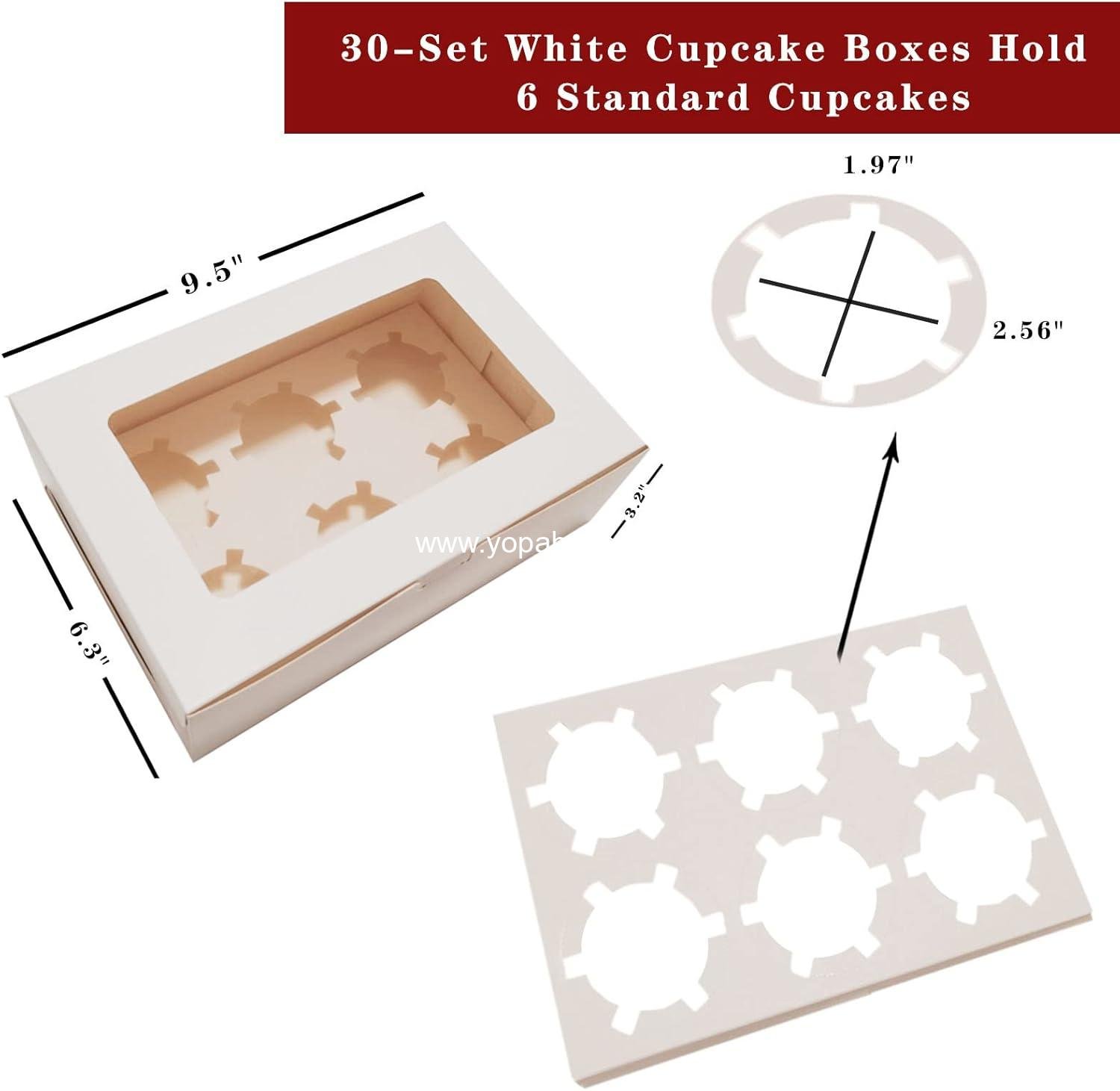 Wholesale 30-Set Cupcake Boxes with Clear Display Window for 6 Standard Cupcakes, Disposable Food Grade White Cupcake Carriers, Ideal for Cupcakes, Muffins, Cookies, and Pastries - Factory