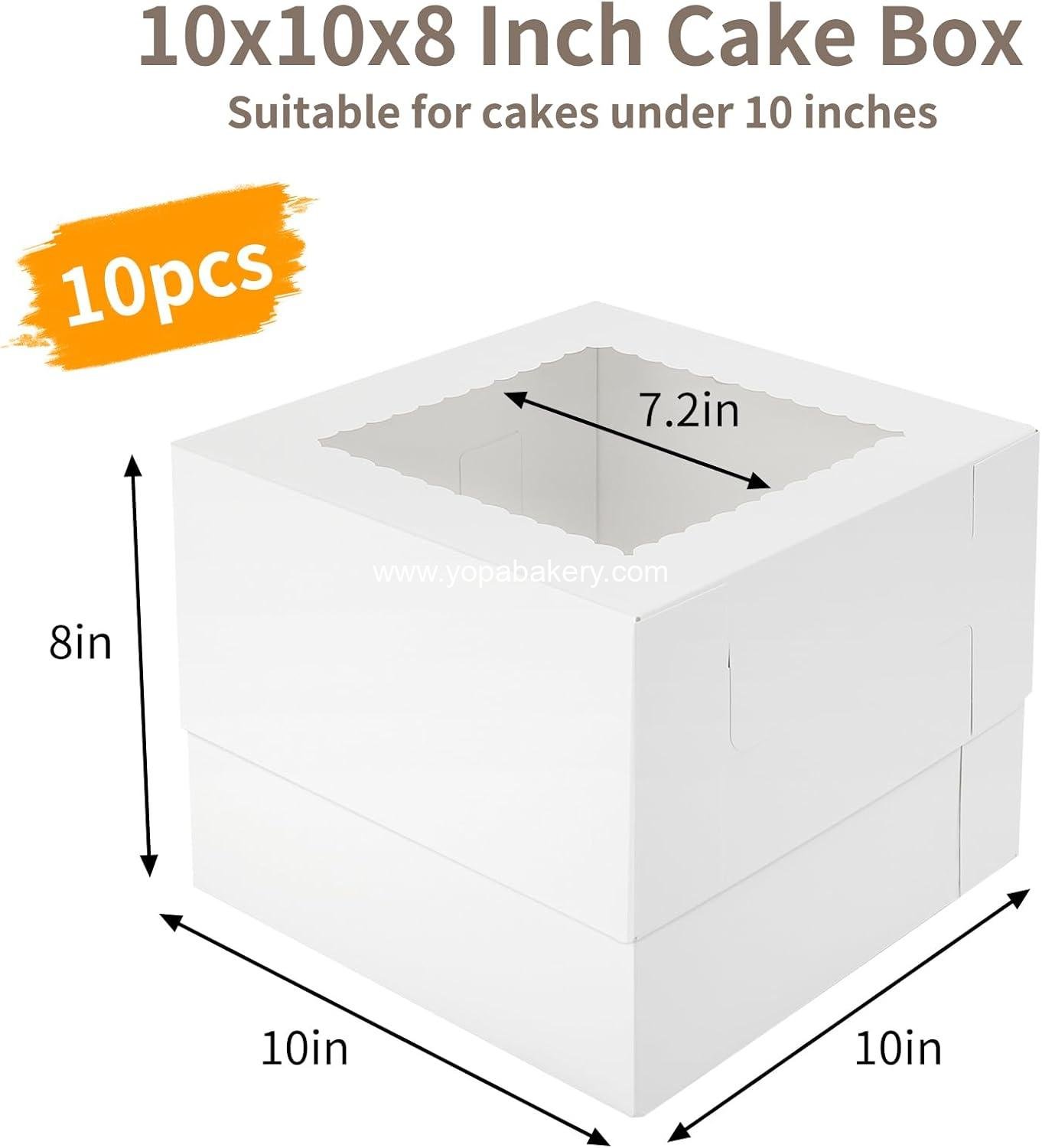 Wholesale 10x10x8 Inch Tall Cake Boxes with Window - 10pcs for Donuts, Pies, Cookies, Valentine's Day, Mother's Day, Weddings, Birthdays (White) Factory