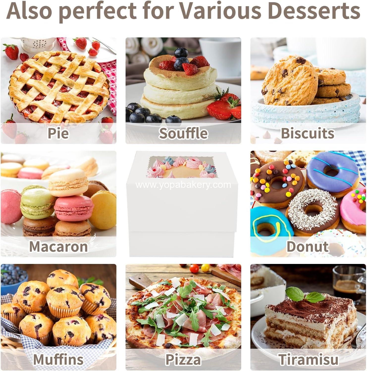 Wholesale 10x10x8 Inch Tall Cake Boxes with Window - 10pcs for Donuts, Pies, Cookies, Valentine's Day, Mother's Day, Weddings, Birthdays (White) Factory