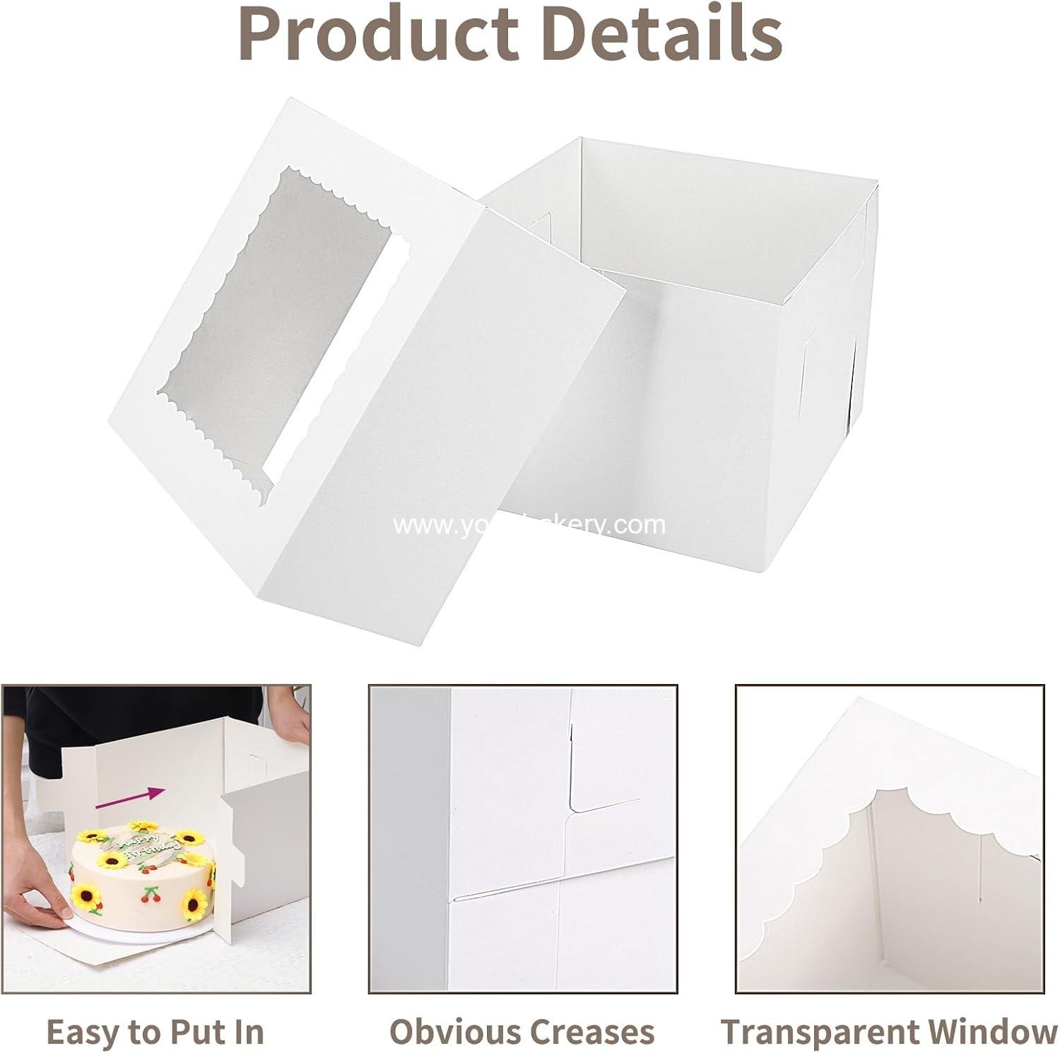 Wholesale 10x10x8 Inch Tall Cake Boxes with Window - 10pcs for Donuts, Pies, Cookies, Valentine's Day, Mother's Day, Weddings, Birthdays (White) Factory