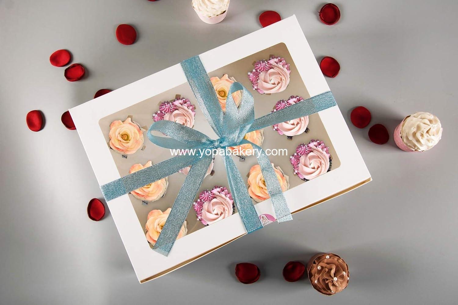 Wholesale 15 Pack Cupcake Boxes White Containers with Window Fit 12 Cupcakes or Muffins Factory