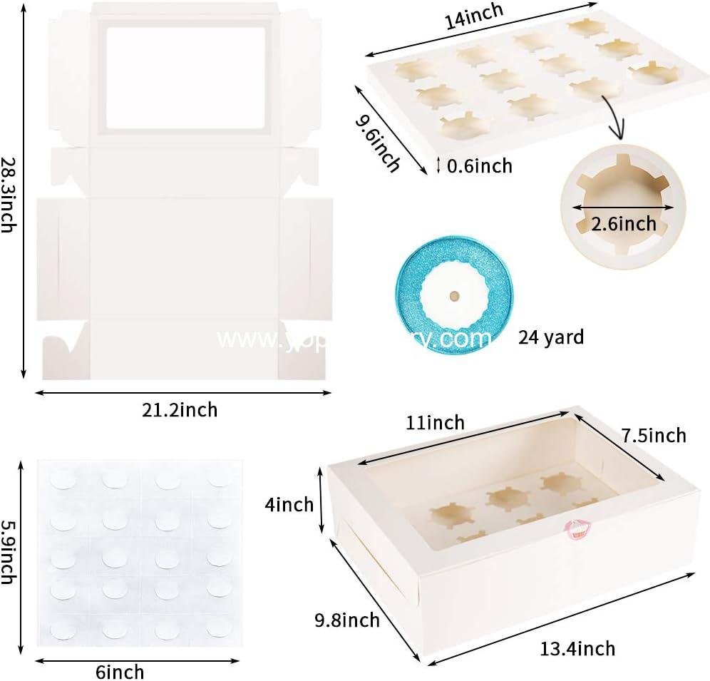 Wholesale 15 Pack Cupcake Boxes White Containers with Window Fit 12 Cupcakes or Muffins Factory