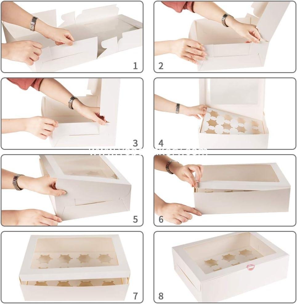 Wholesale 15 Pack Cupcake Boxes White Containers with Window Fit 12 Cupcakes or Muffins Factory