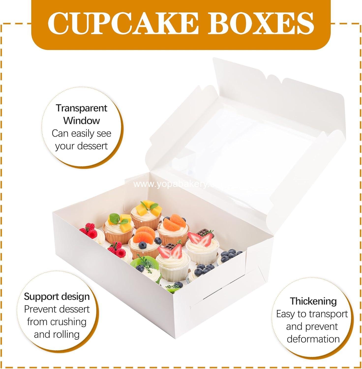 Wholesale 15 Pack Cupcake Boxes White Containers with Window Fit 12 Cupcakes or Muffins Factory